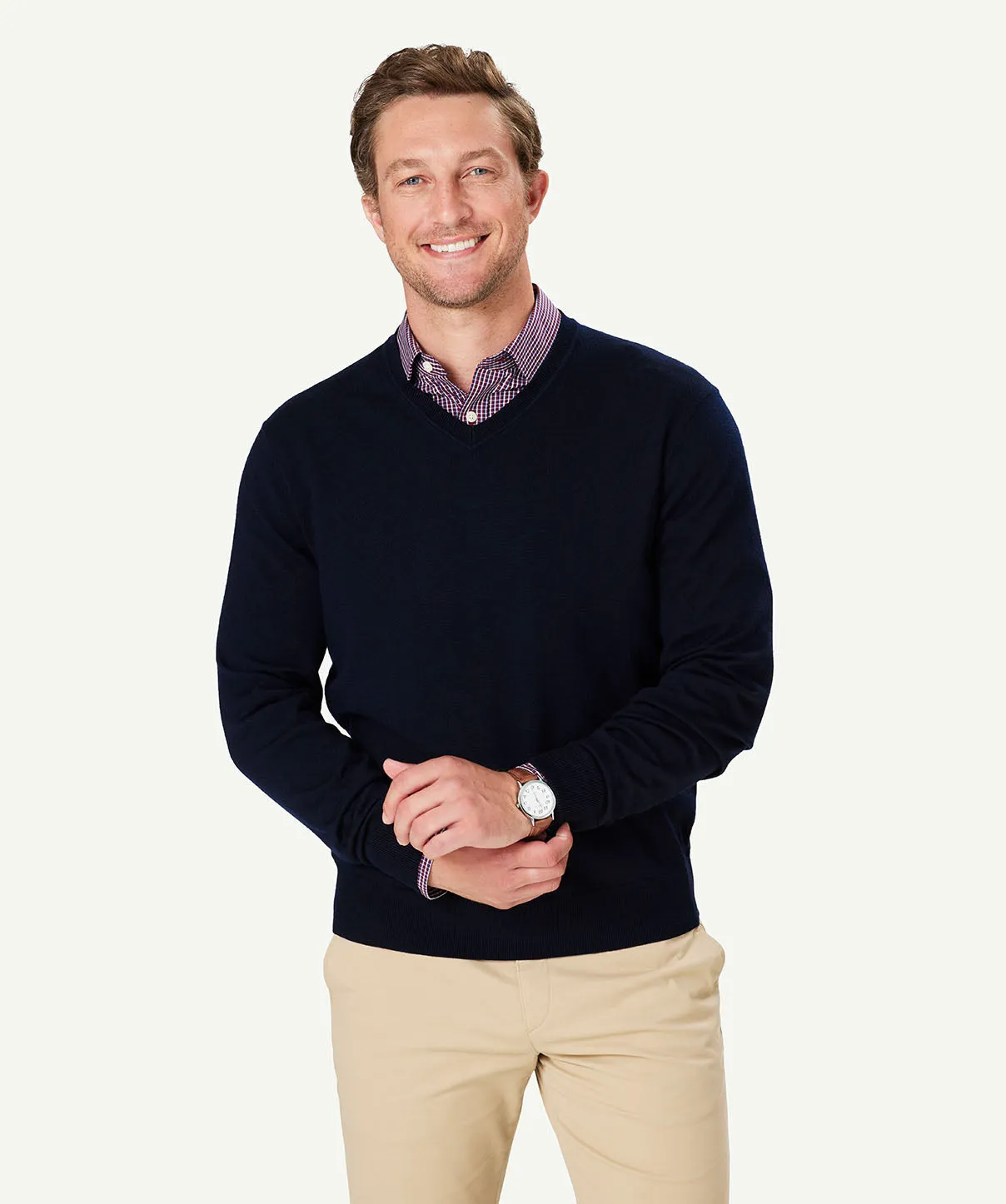 Merino V Neck Knit - Navy sold by GAZMAN