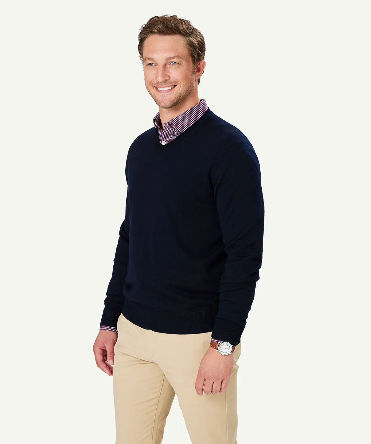 Merino V Neck Knit - Navy sold by GAZMAN product image thumbnail 5
