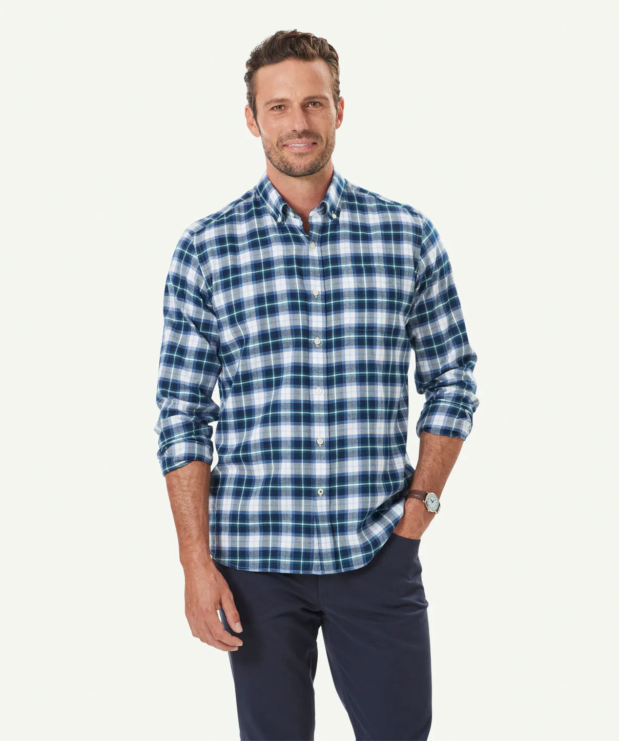 Bushed Twill Check Long Sleeve Shirt - Slate sold by GAZMAN