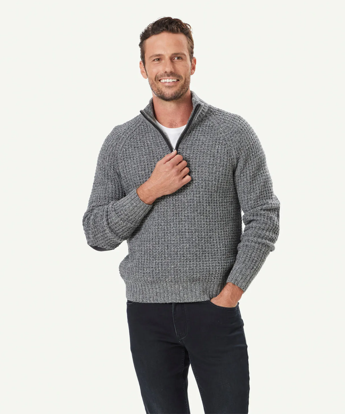 Tuck Wool Blend Half Zip Knit - Charcoal sold by GAZMAN