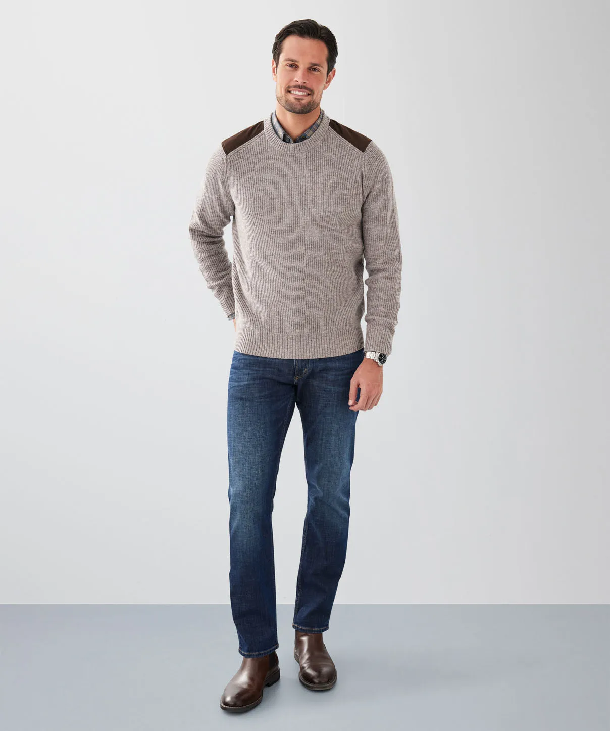 Wool Blend Fishermans Crew Knit - Taupe sold by GAZMAN product image thumbnail 4