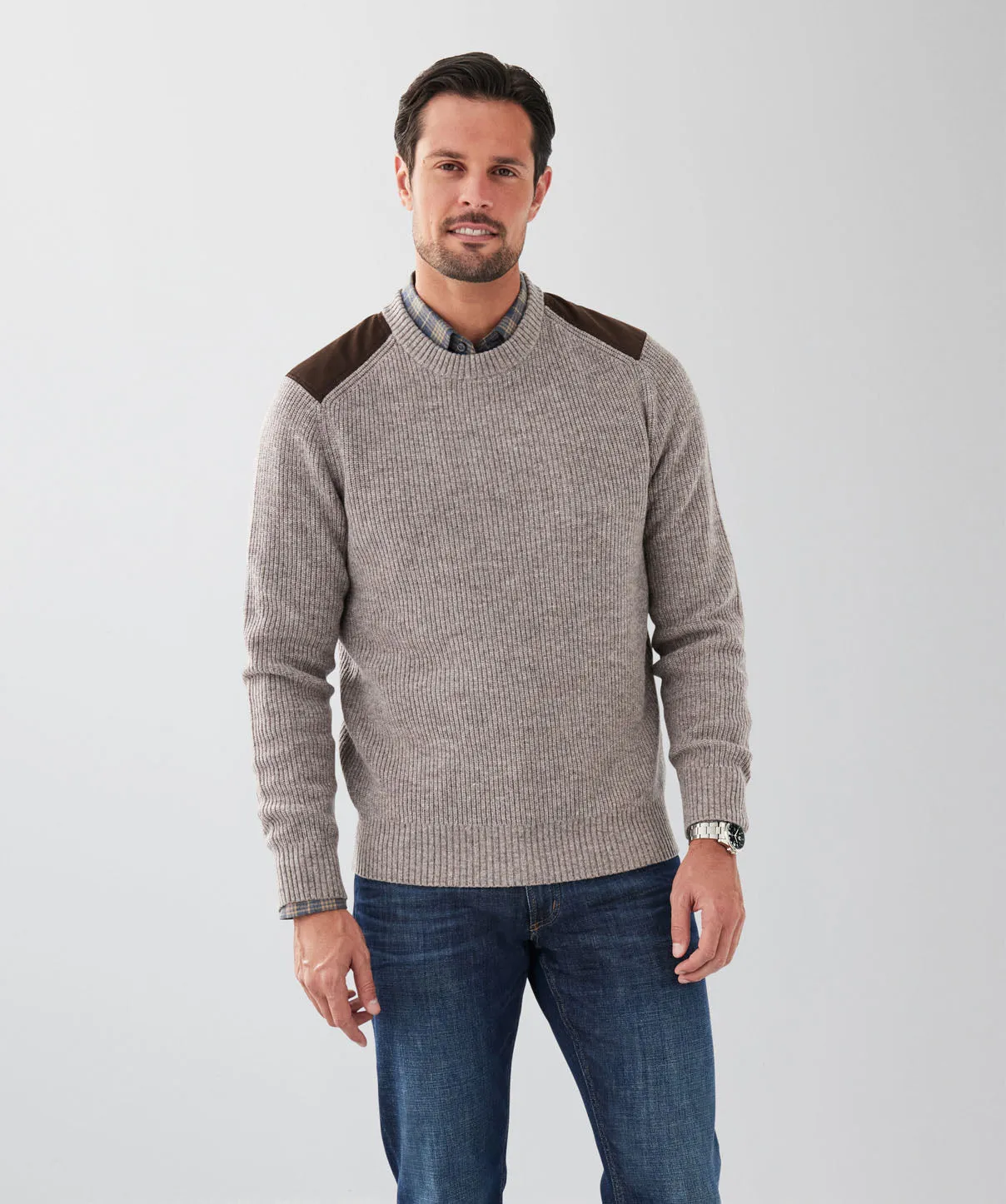 Wool Blend Fishermans Crew Knit - Taupe sold by GAZMAN