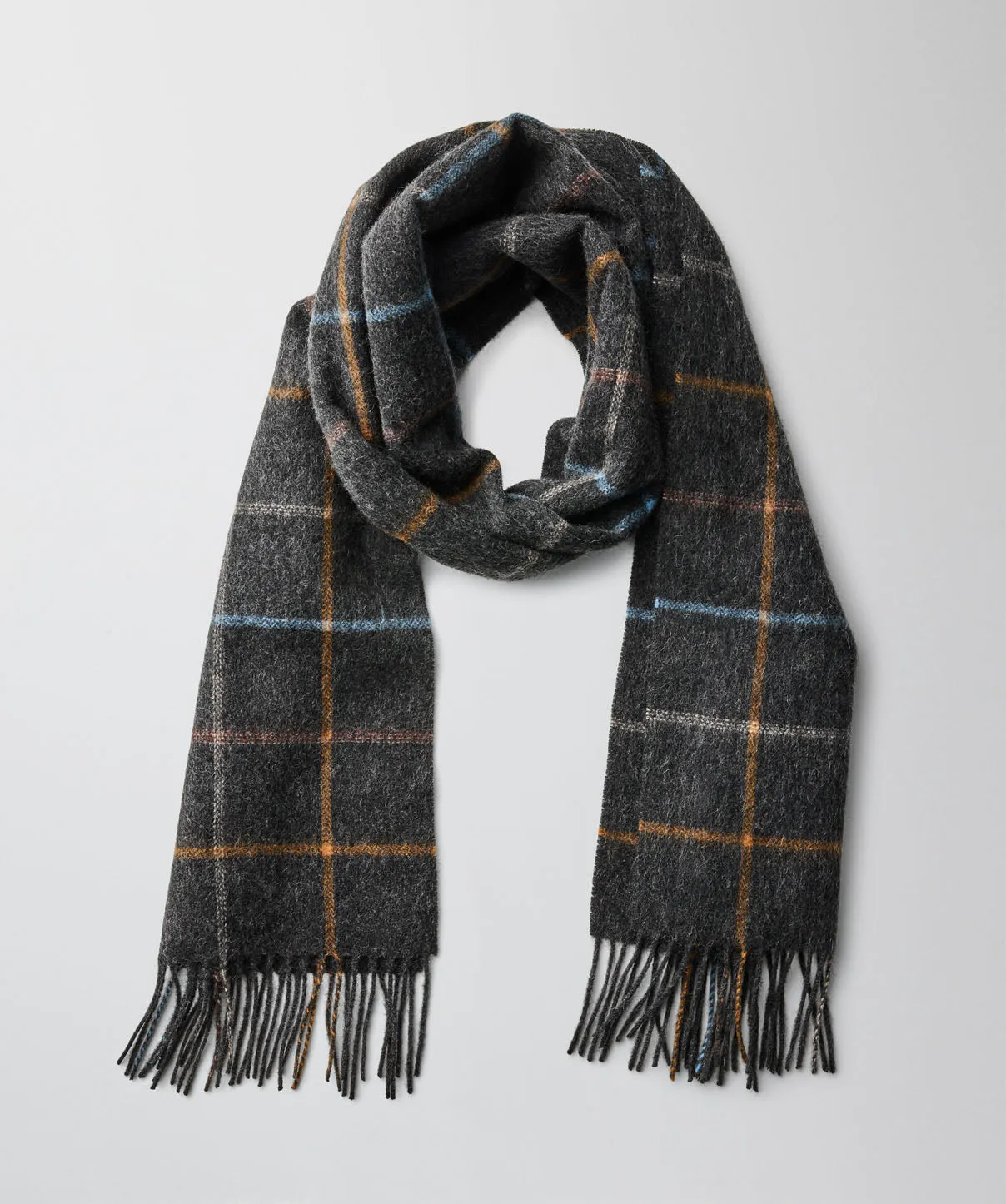 Wool Fine Check Scarf - Grey Mix sold by GAZMAN