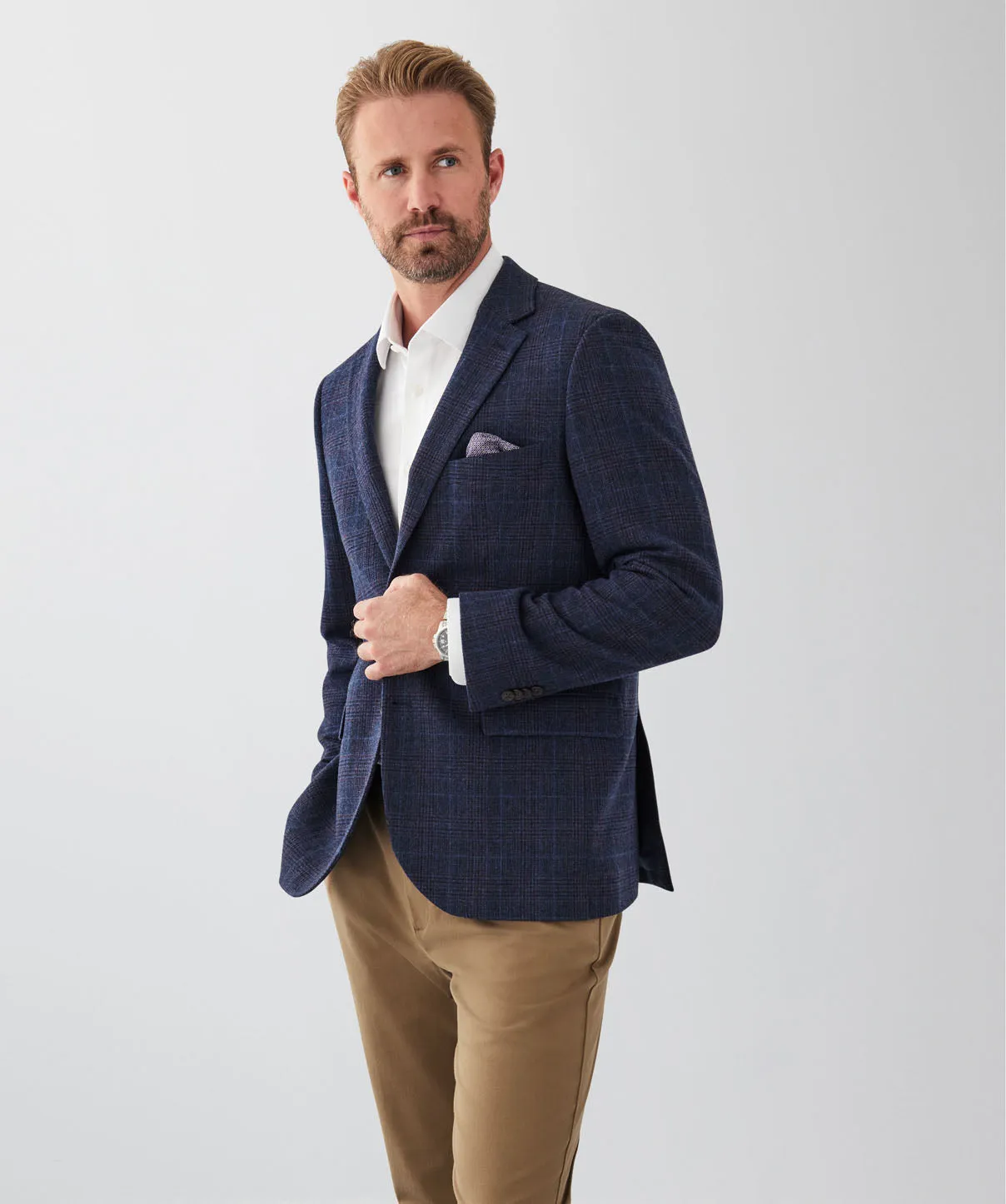 Brushed Wool Blend Check Sports Jacket - Navy sold by GAZMAN product image thumbnail 5