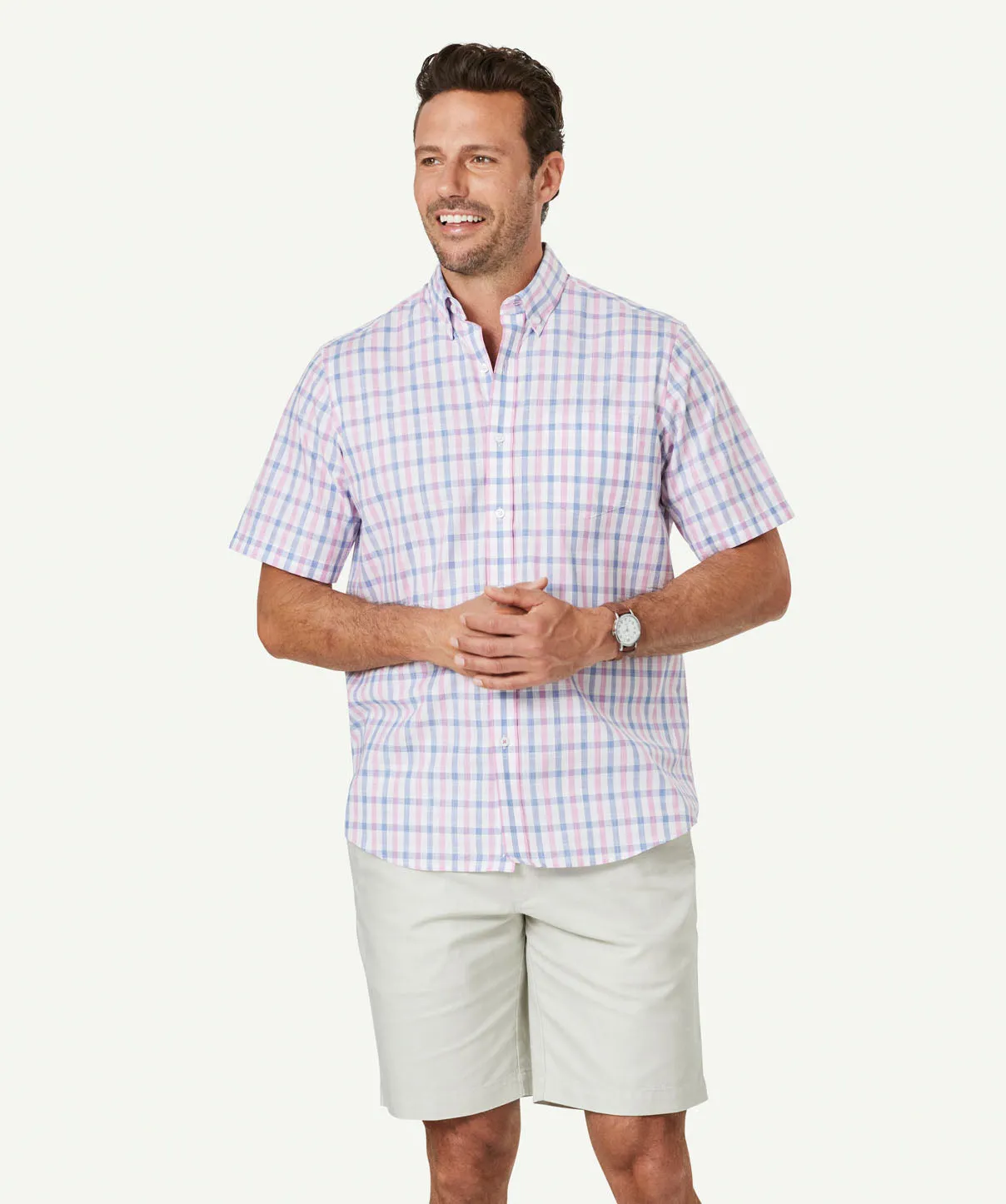 Easy Care Slub Check Short Sleeve Shirt - Pink sold by GAZMAN