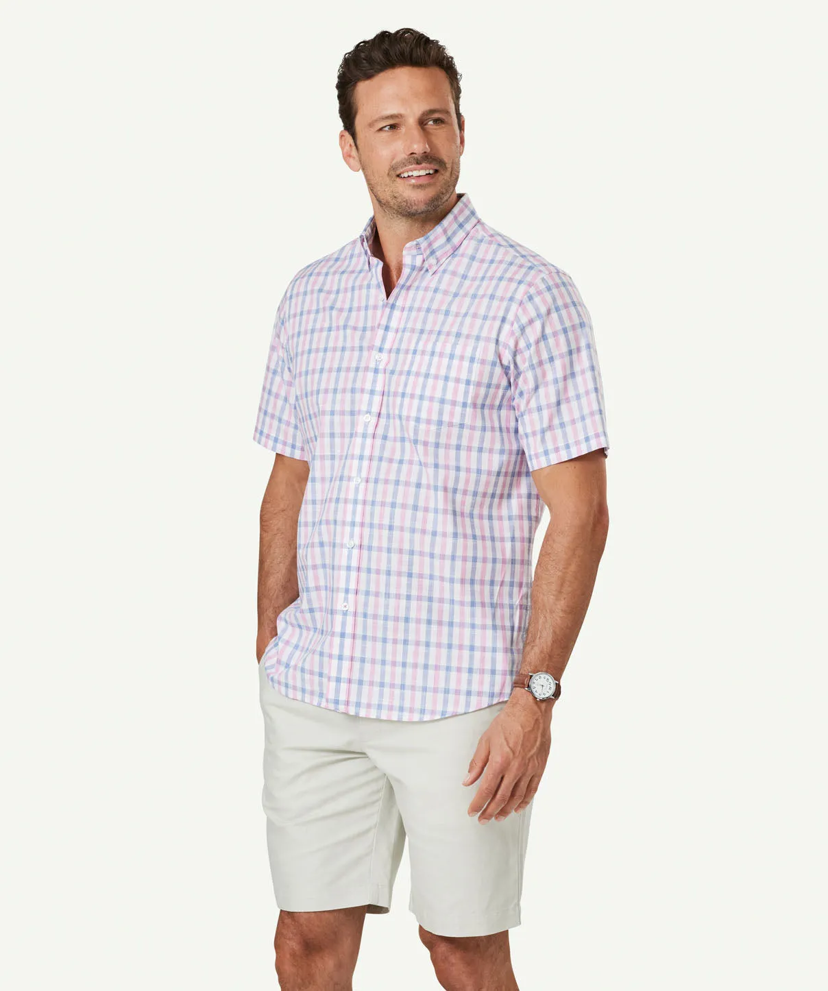 Easy Care Slub Check Short Sleeve Shirt - Pink sold by GAZMAN product image thumbnail 5