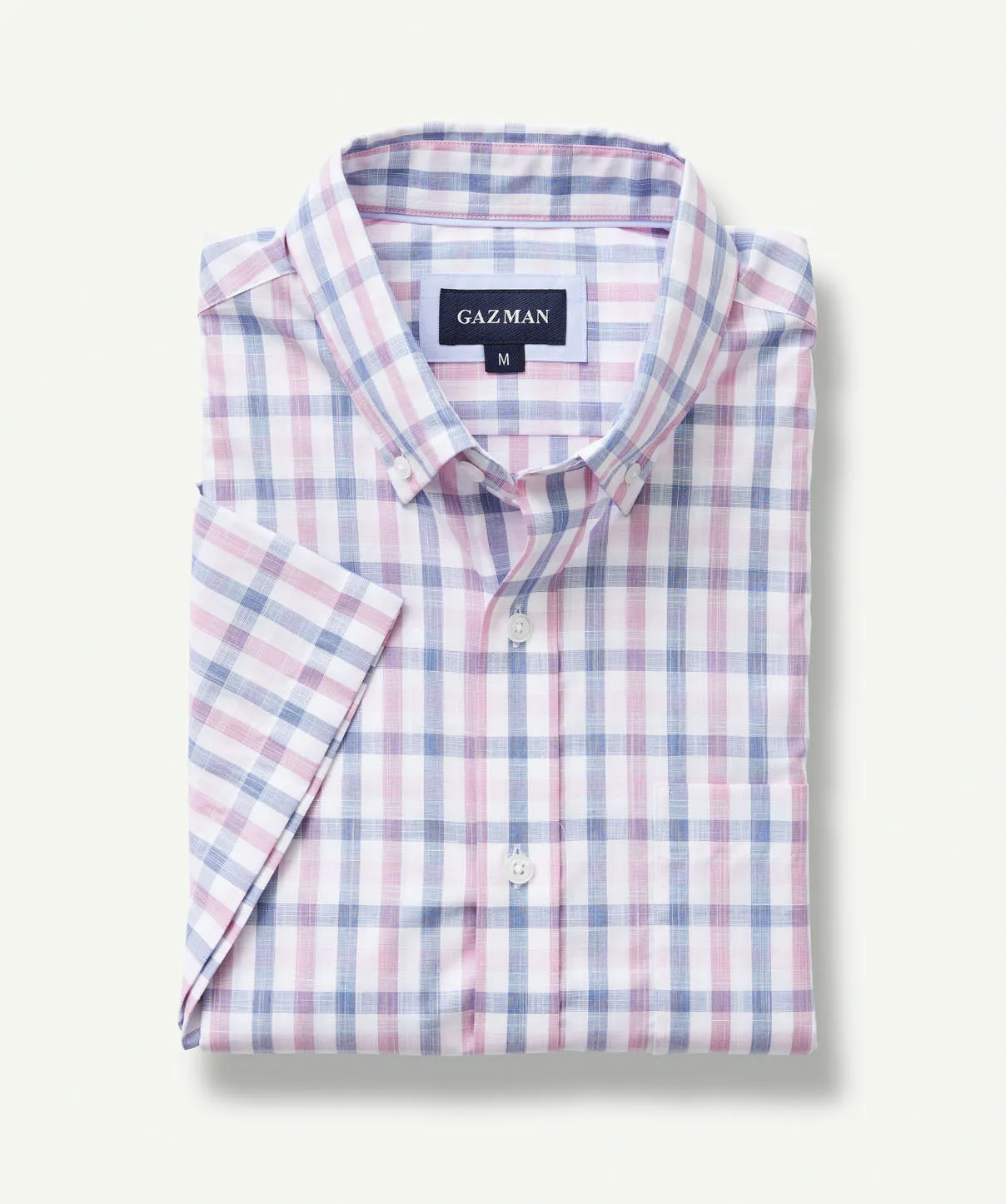 Easy Care Slub Check Short Sleeve Shirt - Pink sold by GAZMAN product image thumbnail 2