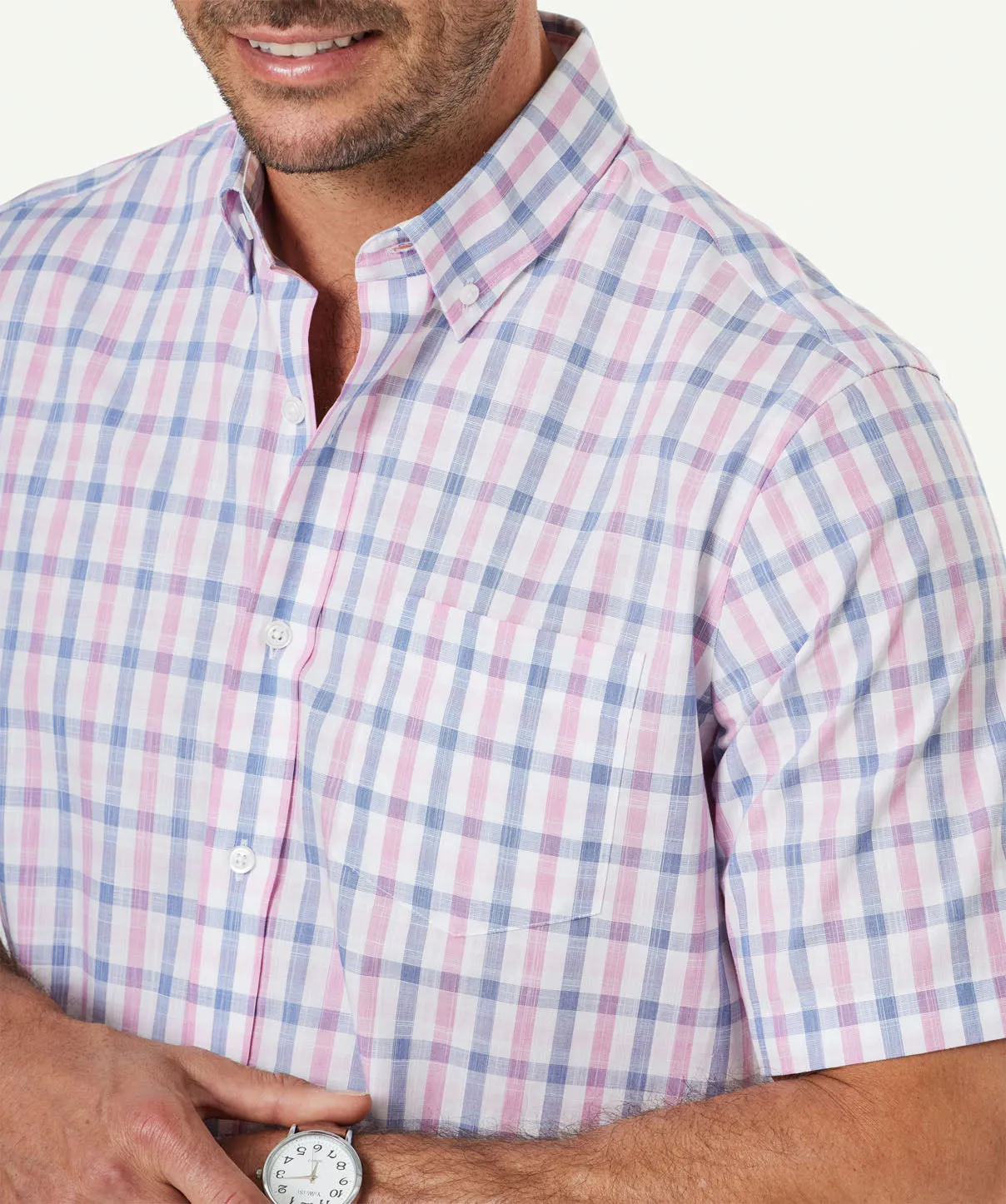 Easy Care Slub Check Short Sleeve Shirt - Pink sold by GAZMAN product image thumbnail 4