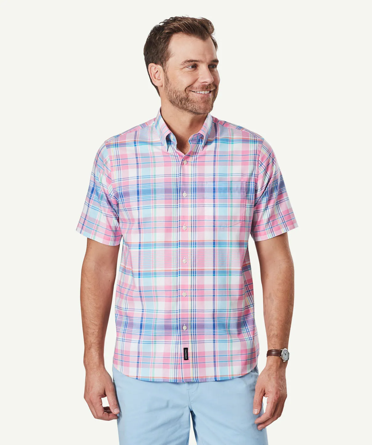 Easy Care Oxford Check Short Sleeve Shirt - Pink sold by GAZMAN