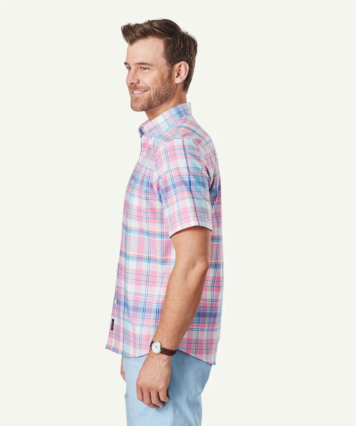 Easy Care Oxford Check Short Sleeve Shirt - Pink sold by GAZMAN product image thumbnail 5