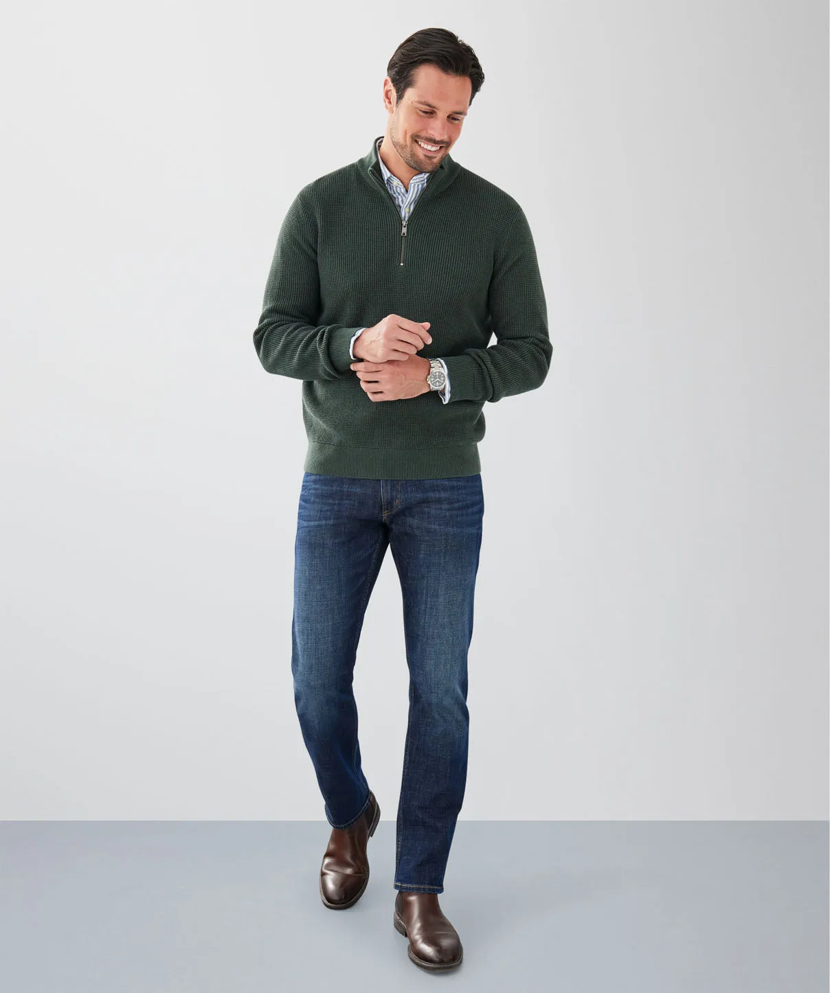 Cotton Waffle Half Zip Knit - Forest sold by GAZMAN product image thumbnail 4