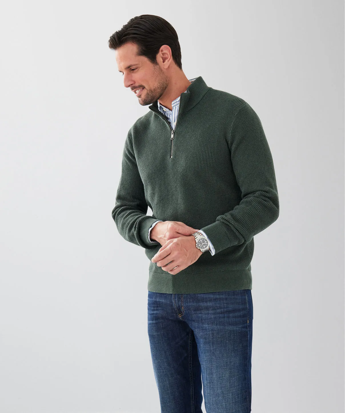 Cotton Waffle Half Zip Knit - Forest sold by GAZMAN product image thumbnail 5