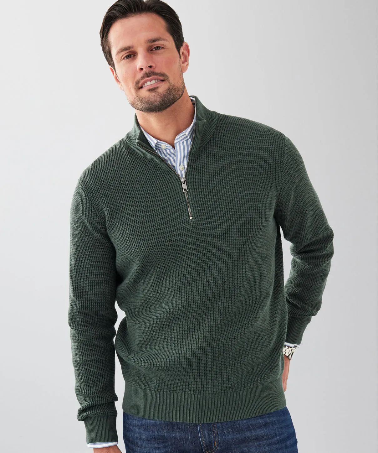 Cotton Waffle Half Zip Knit - Forest sold by GAZMAN product image thumbnail 3