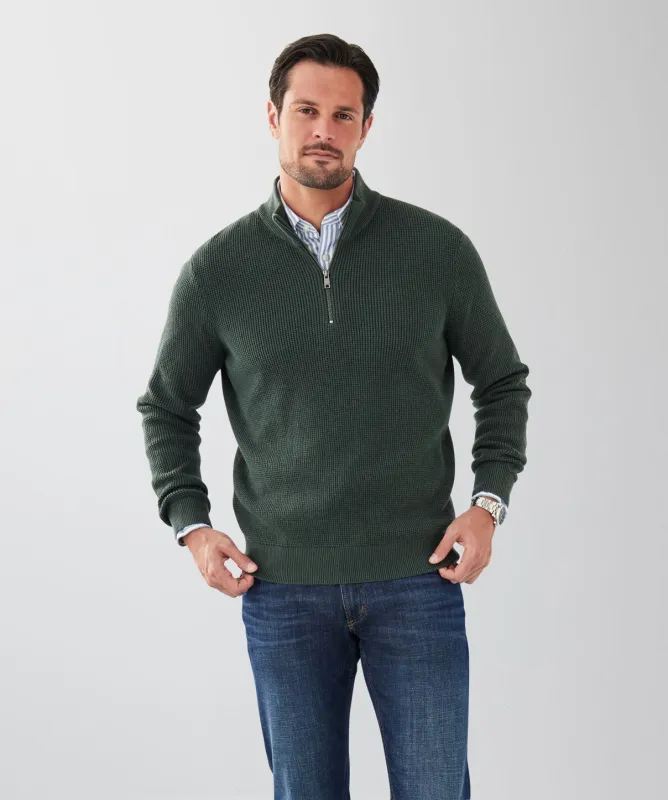 Cotton Waffle Half Zip Knit - Forest sold by GAZMAN