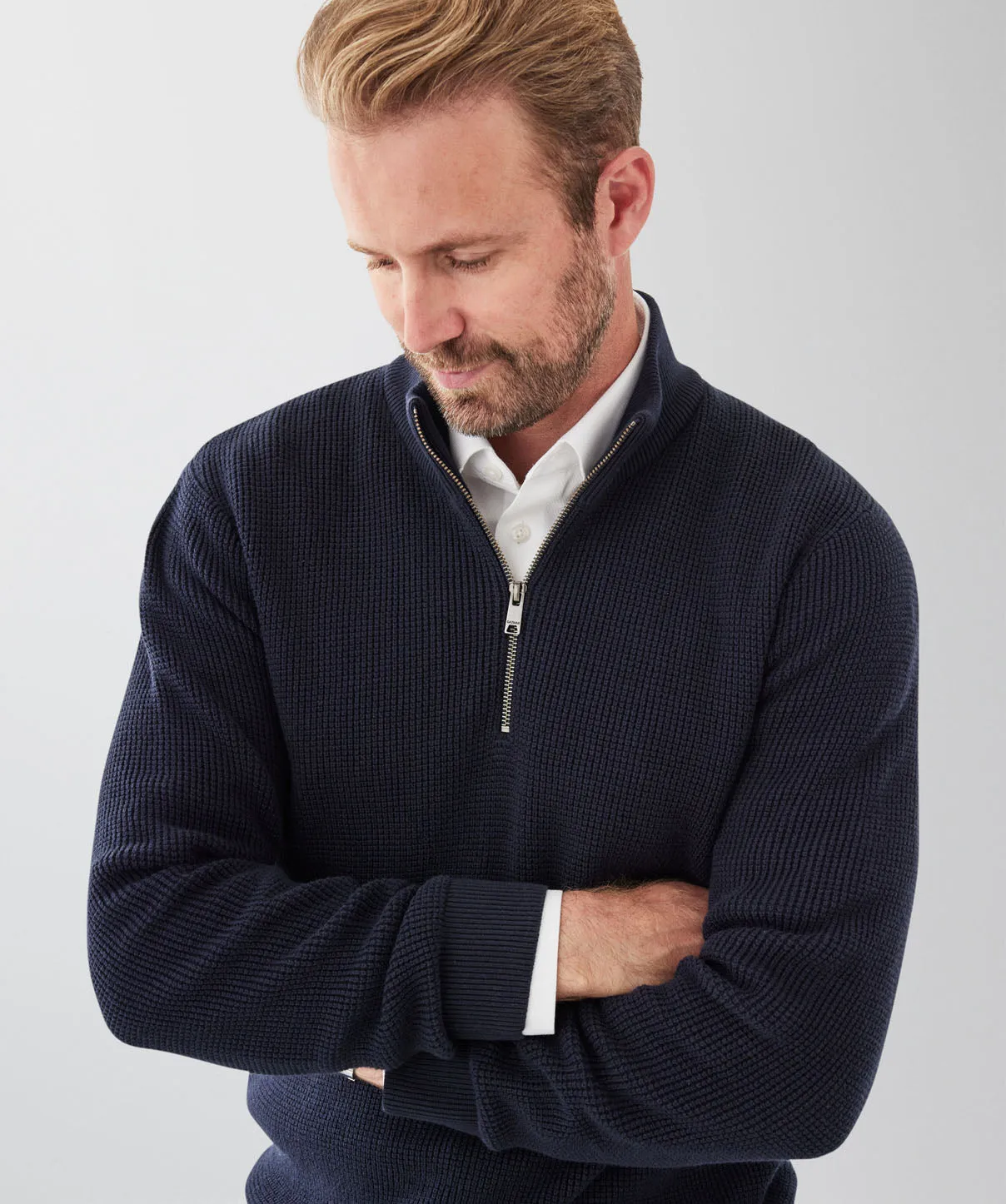 Cotton Waffle Half Zip Knit - Navy sold by GAZMAN product image thumbnail 3