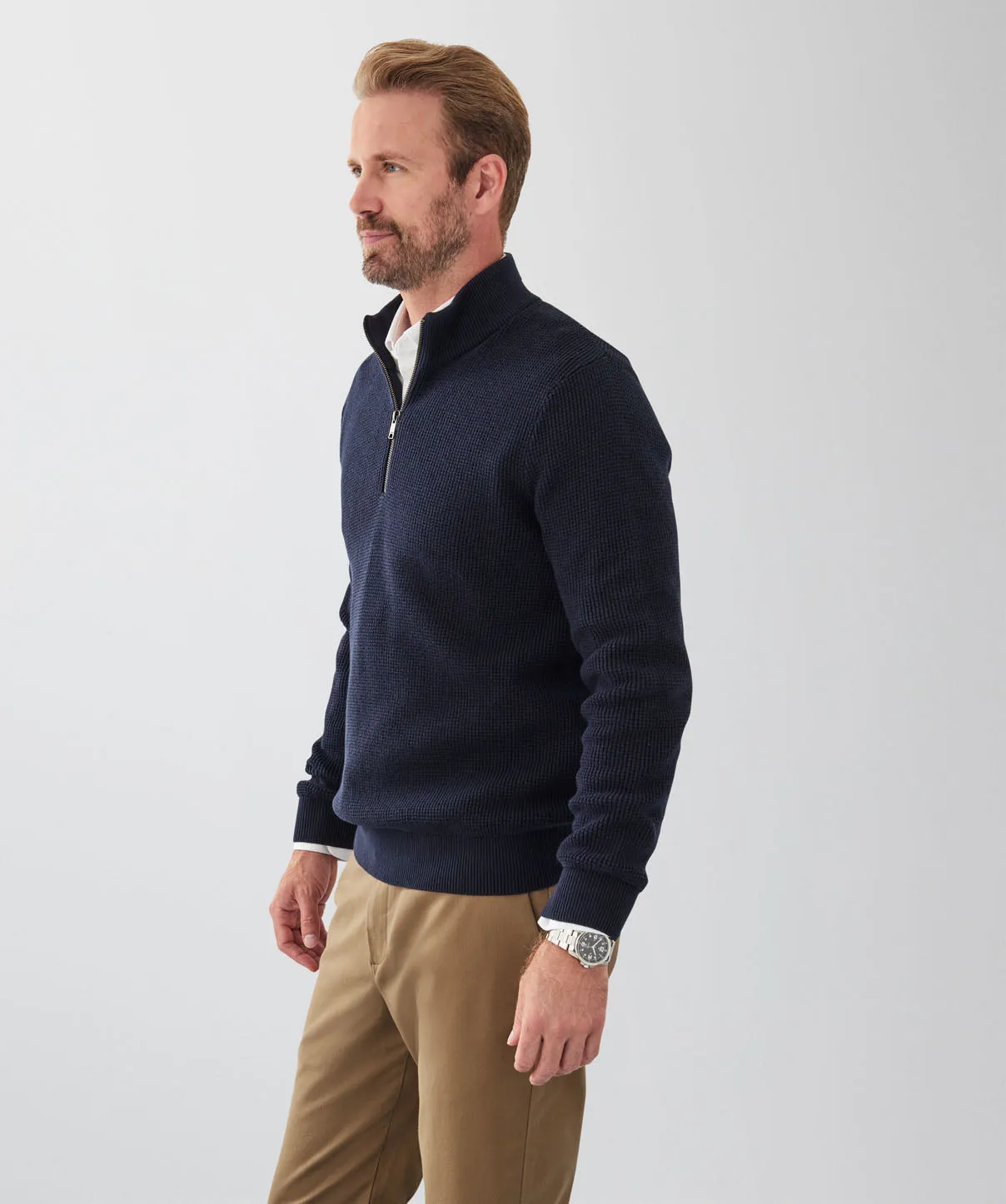 Cotton Waffle Half Zip Knit - Navy sold by GAZMAN product image thumbnail 5