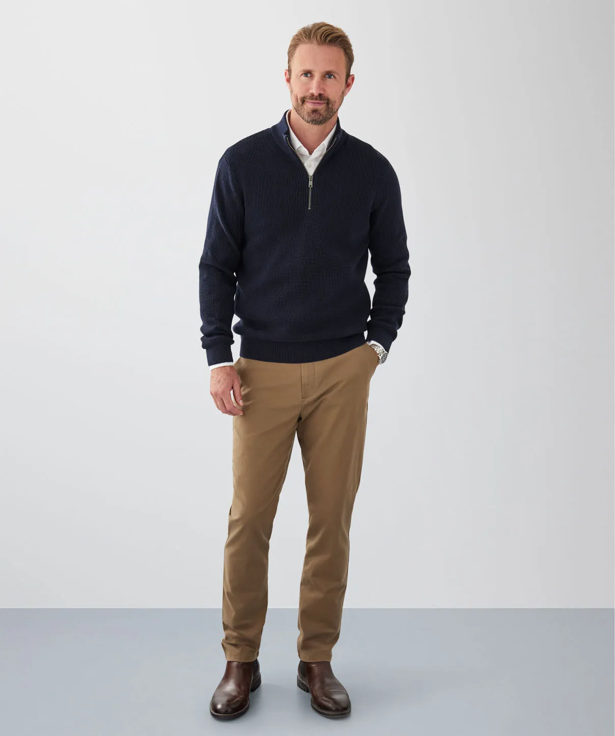 Cotton Waffle Half Zip Knit - Navy sold by GAZMAN product image thumbnail 4