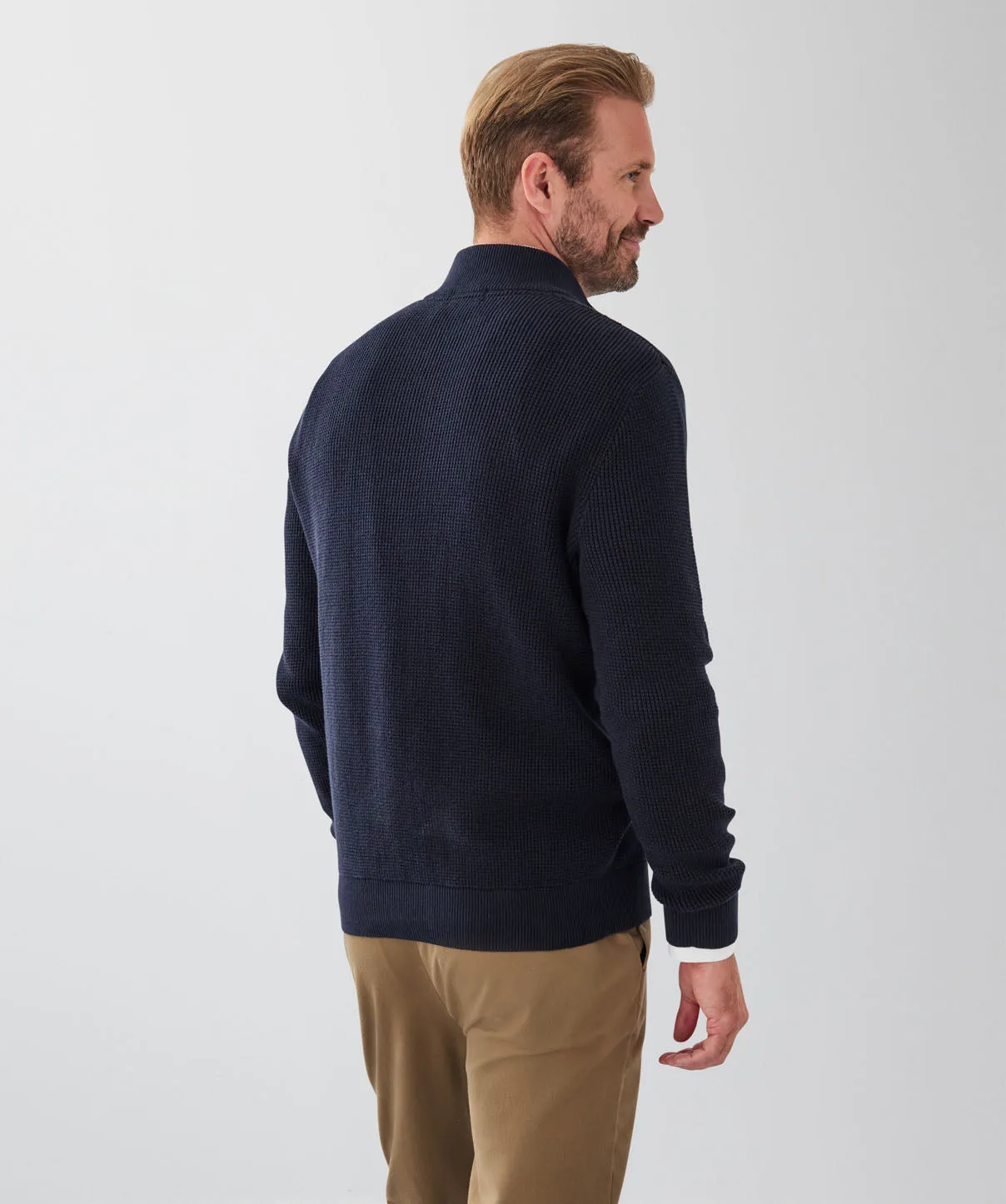 Cotton Waffle Half Zip Knit - Navy sold by GAZMAN product image thumbnail 2