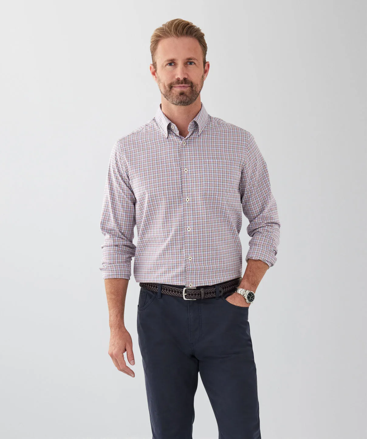 Easy Care Multi Check Long Sleeve Shirt - Plum sold by GAZMAN