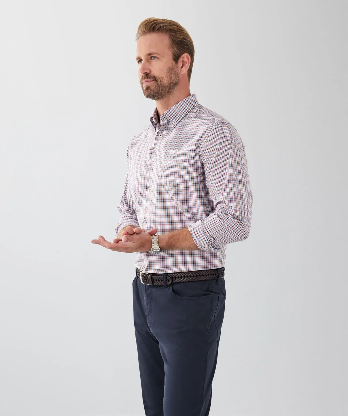 Easy Care Multi Check Long Sleeve Shirt - Plum sold by GAZMAN product image thumbnail 5