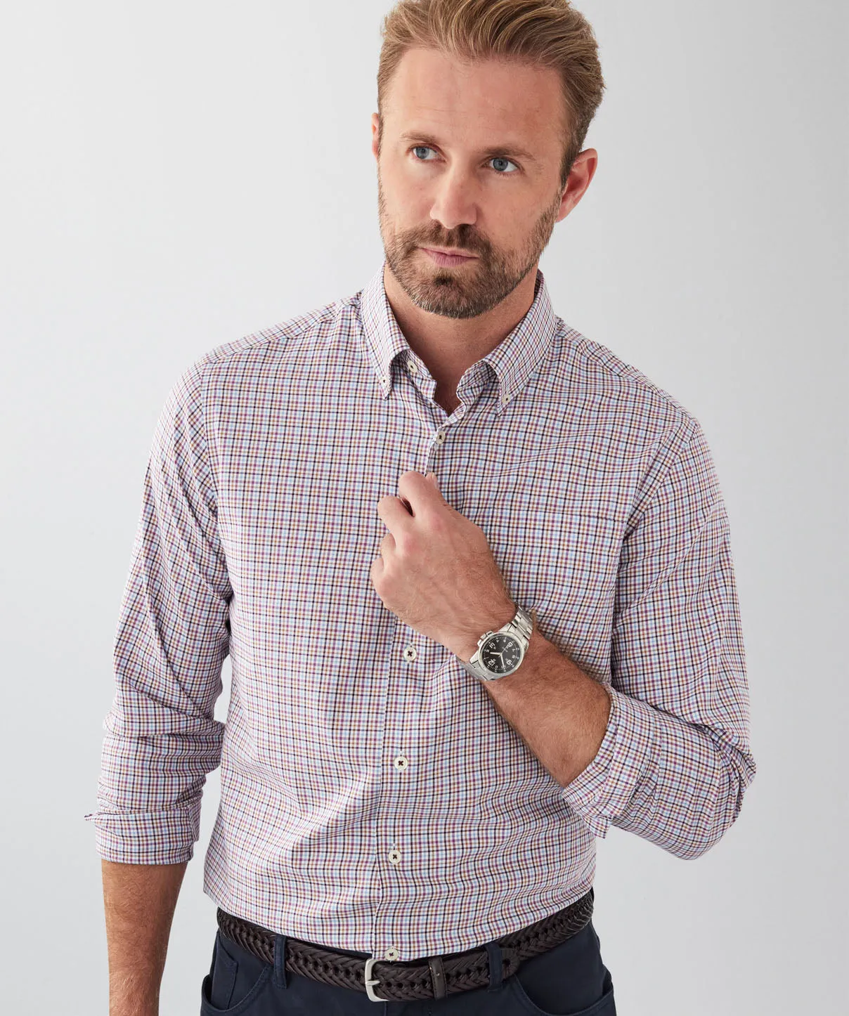 Easy Care Multi Check Long Sleeve Shirt - Plum sold by GAZMAN product image thumbnail 3