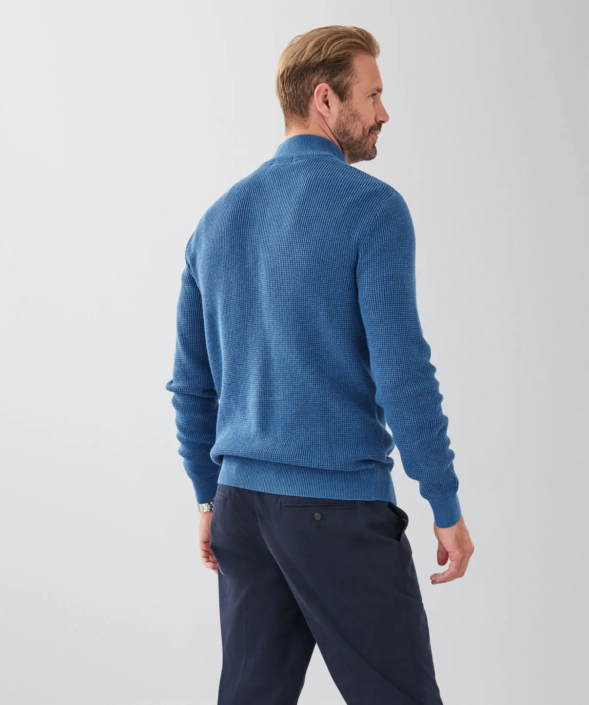 Cotton Waffle Half Zip Knit - Blue sold by GAZMAN product image thumbnail 2