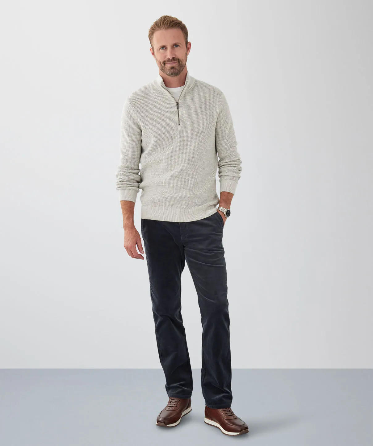 Cotton Waffle Half Zip Knit - Oatmeal sold by GAZMAN product image thumbnail 4