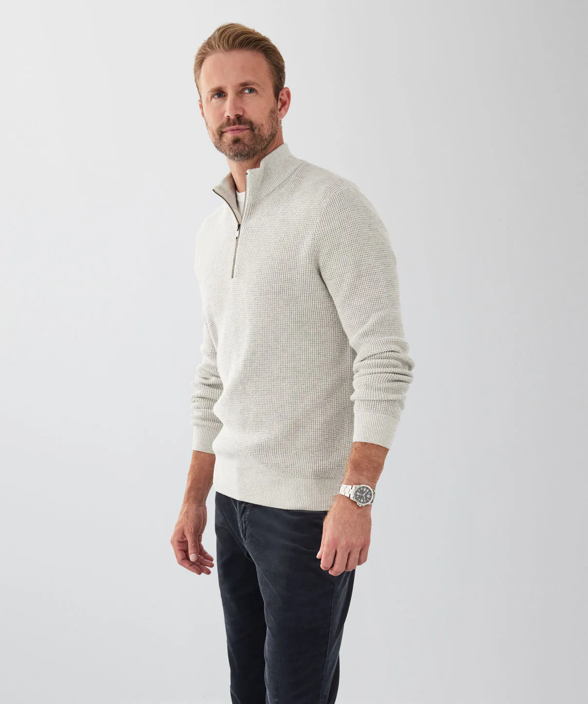 Cotton Waffle Half Zip Knit - Oatmeal sold by GAZMAN product image thumbnail 5