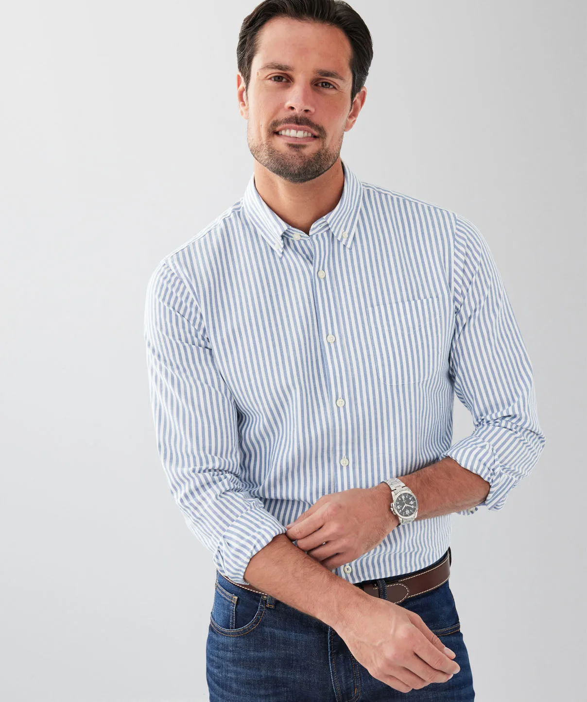 Tailored Fit Casual Oxford Stripe Long Sleeve Shirt - Navy sold by GAZMAN product image thumbnail 3