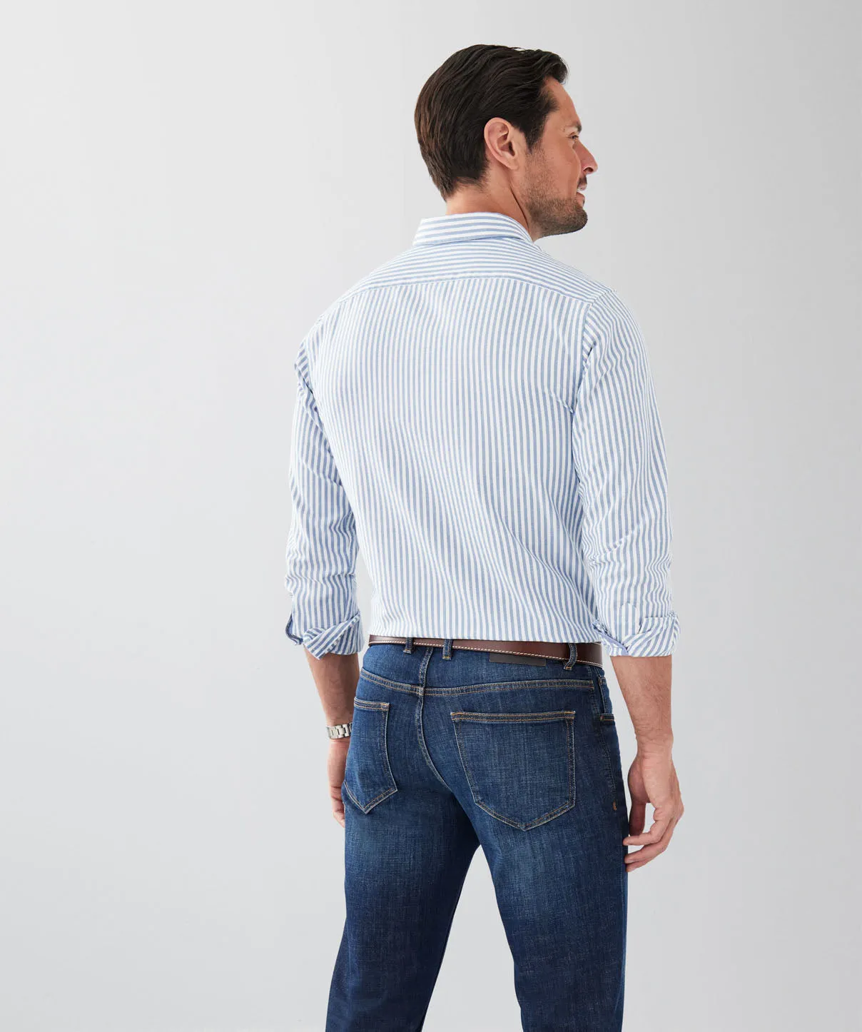 Tailored Fit Casual Oxford Stripe Long Sleeve Shirt - Navy sold by GAZMAN product image thumbnail 2