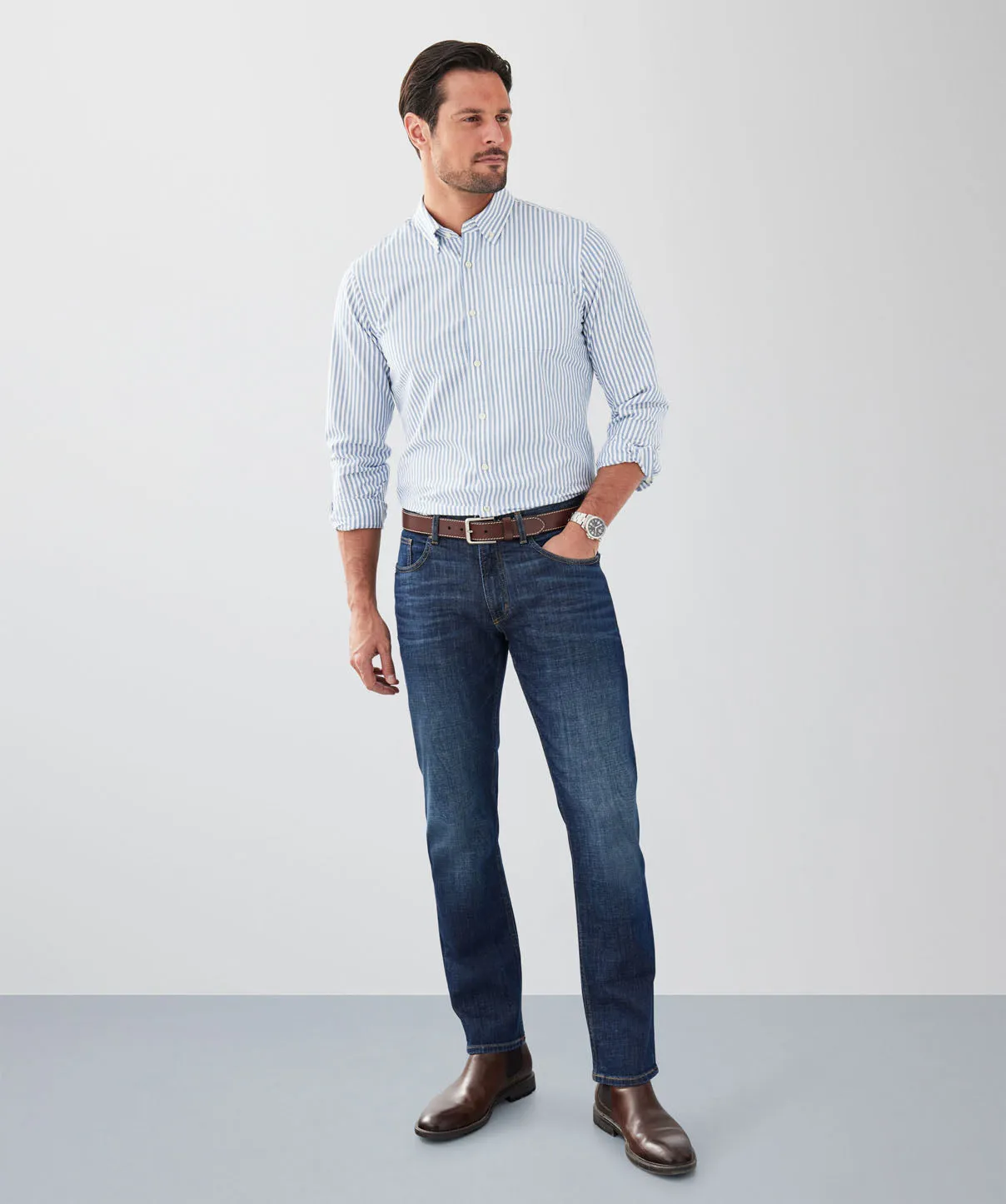 Tailored Fit Casual Oxford Stripe Long Sleeve Shirt - Navy sold by GAZMAN product image thumbnail 4