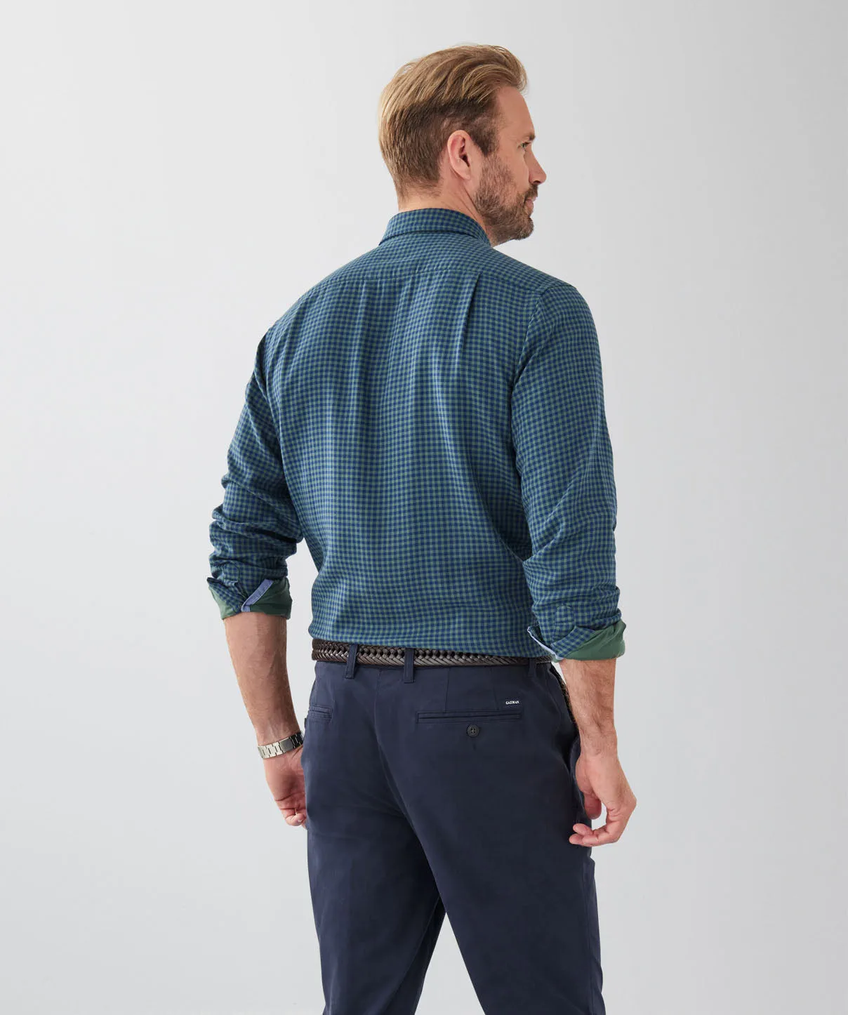 Casual Double Face Check Long Sleeve Shirt - Dark Khaki sold by GAZMAN product image thumbnail 2