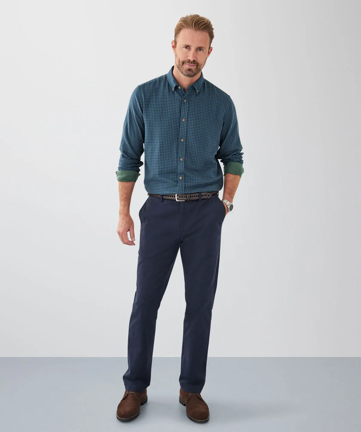 Casual Double Face Check Long Sleeve Shirt - Dark Khaki sold by GAZMAN product image thumbnail 4