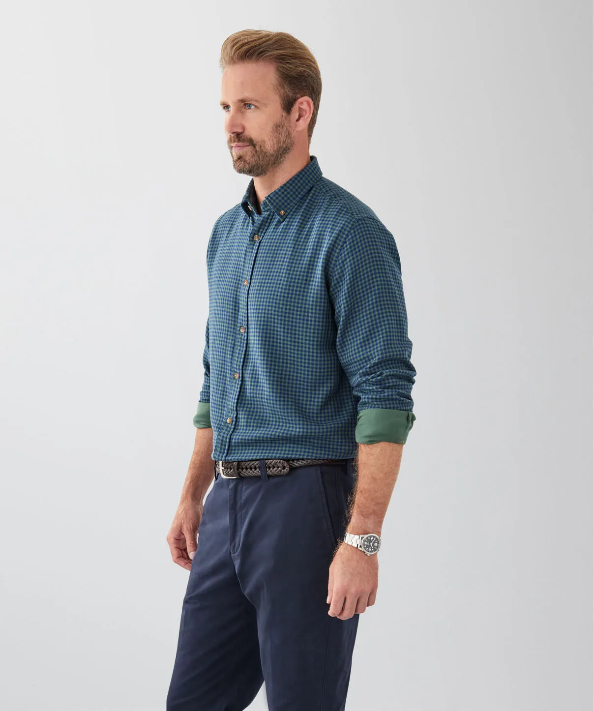 Casual Double Face Check Long Sleeve Shirt - Dark Khaki sold by GAZMAN product image thumbnail 5