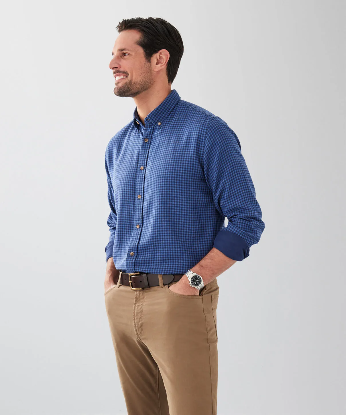 Casual Double Face Check Long Sleeve Shirt - Navy sold by GAZMAN product image thumbnail 5