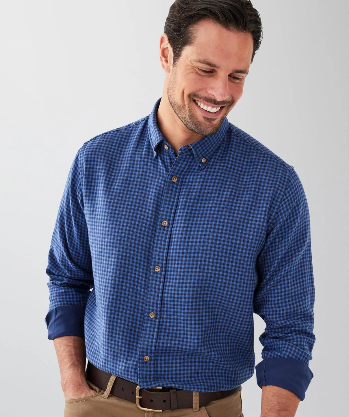 Casual Double Face Check Long Sleeve Shirt - Navy sold by GAZMAN product image thumbnail 3