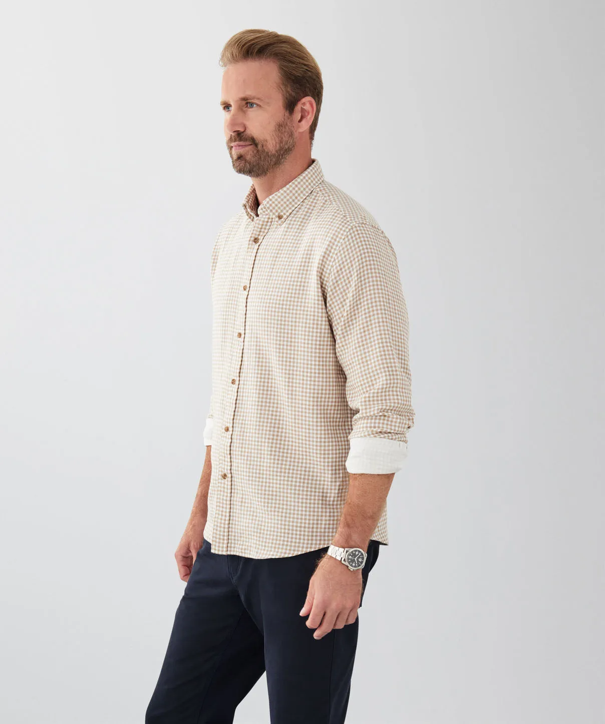 Casual Double Face Check Long Sleeve Shirt - Taupe sold by GAZMAN product image thumbnail 5