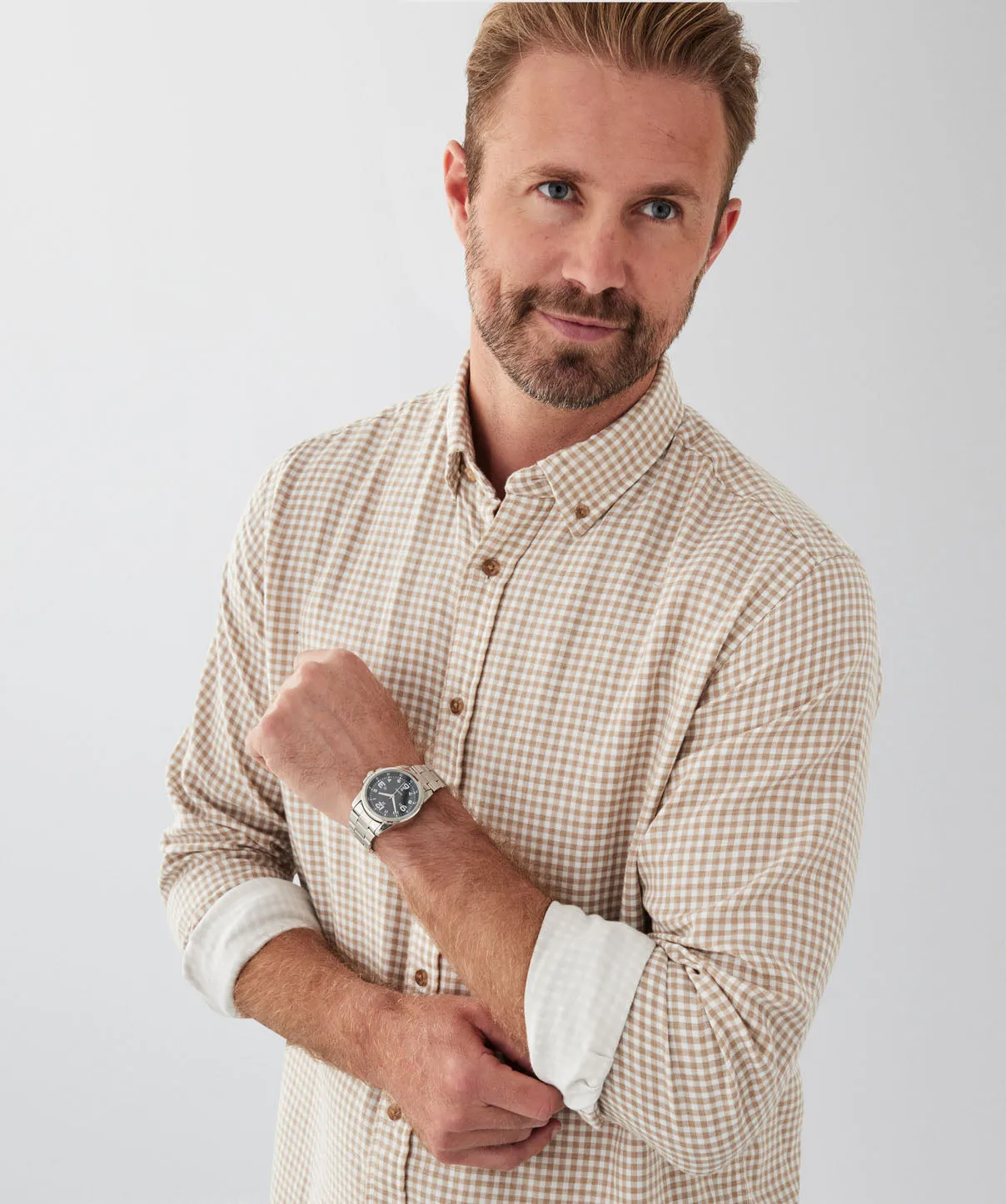 Casual Double Face Check Long Sleeve Shirt - Taupe sold by GAZMAN product image thumbnail 3