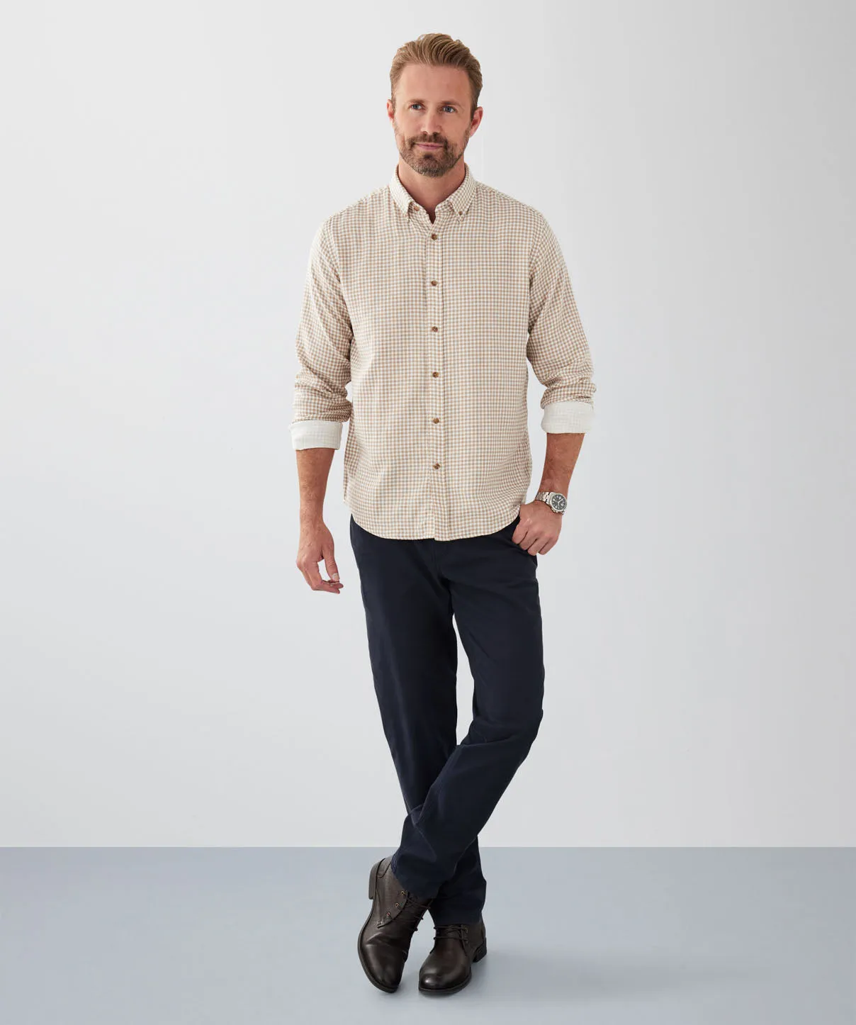 Casual Double Face Check Long Sleeve Shirt - Taupe sold by GAZMAN product image thumbnail 4