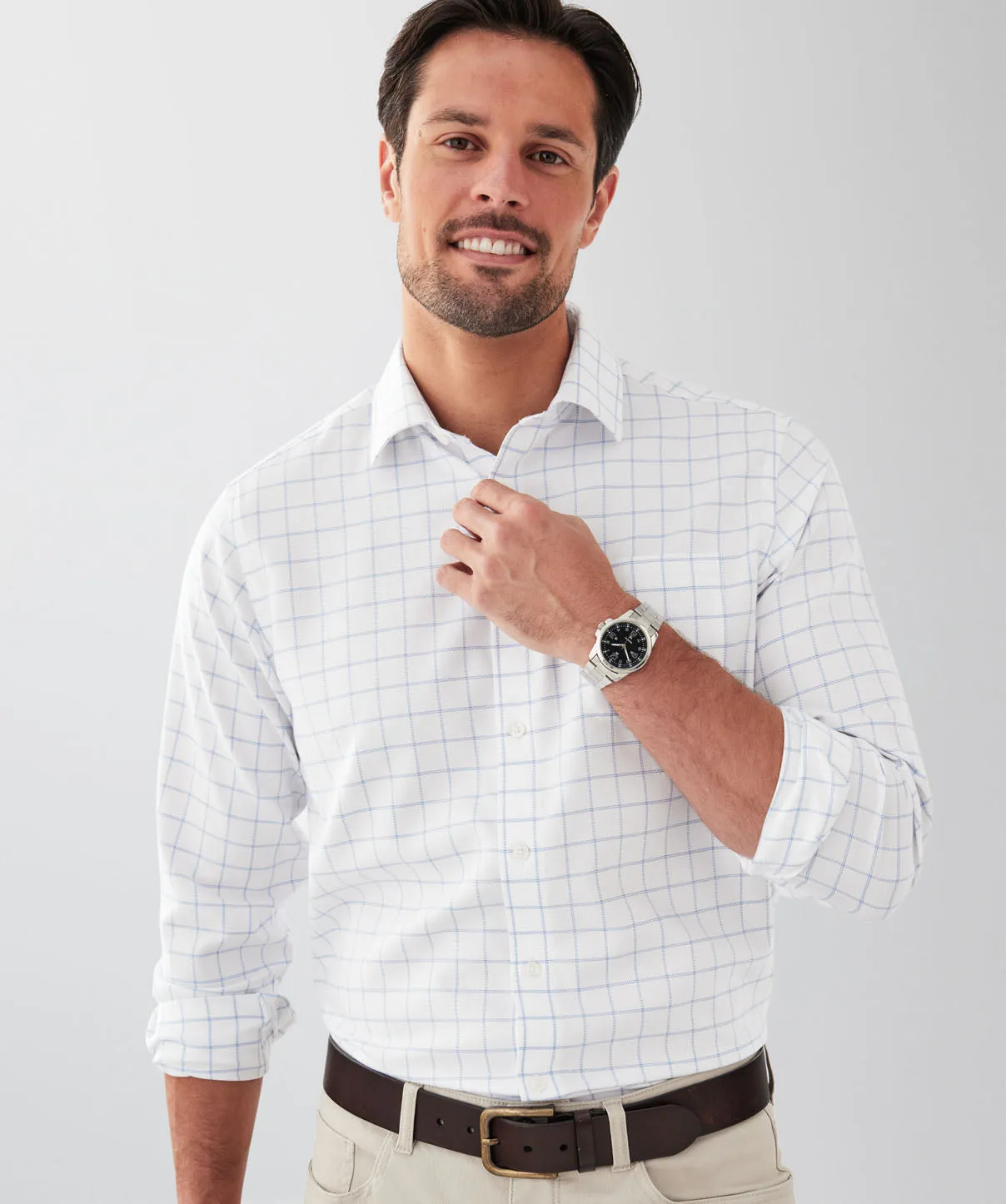 Non-Iron Dobby Check Long Sleeve Shirt - Blue sold by GAZMAN product image thumbnail 3