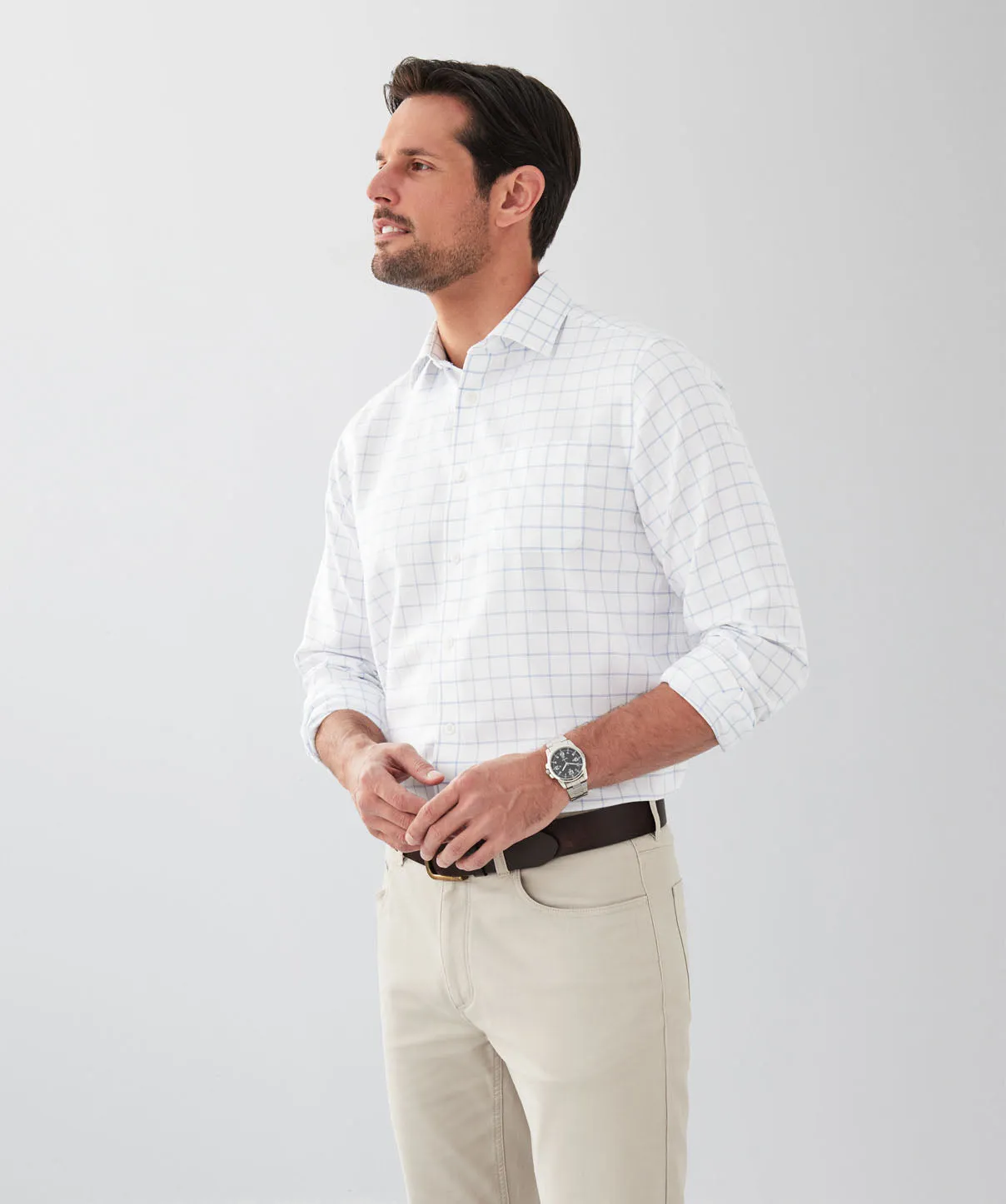 Non-Iron Dobby Check Long Sleeve Shirt - Blue sold by GAZMAN product image thumbnail 5