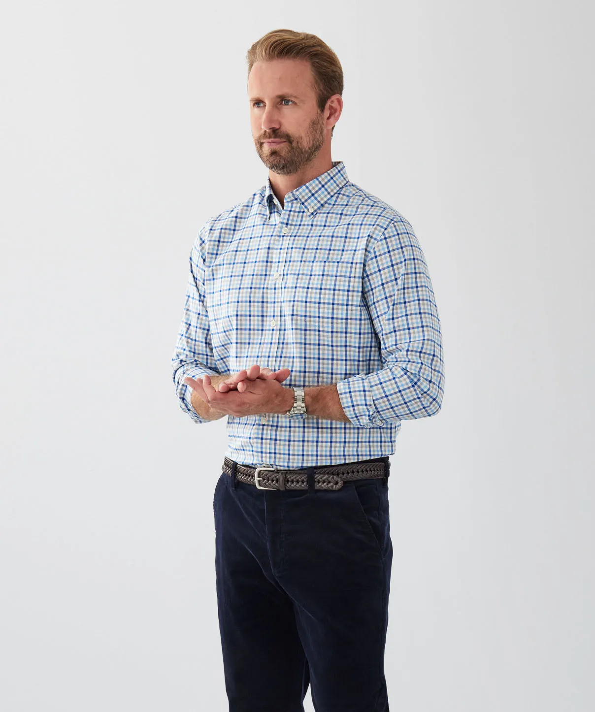 Easy Care Multi Check Long Sleeve Shirt - Blue sold by GAZMAN product image thumbnail 5