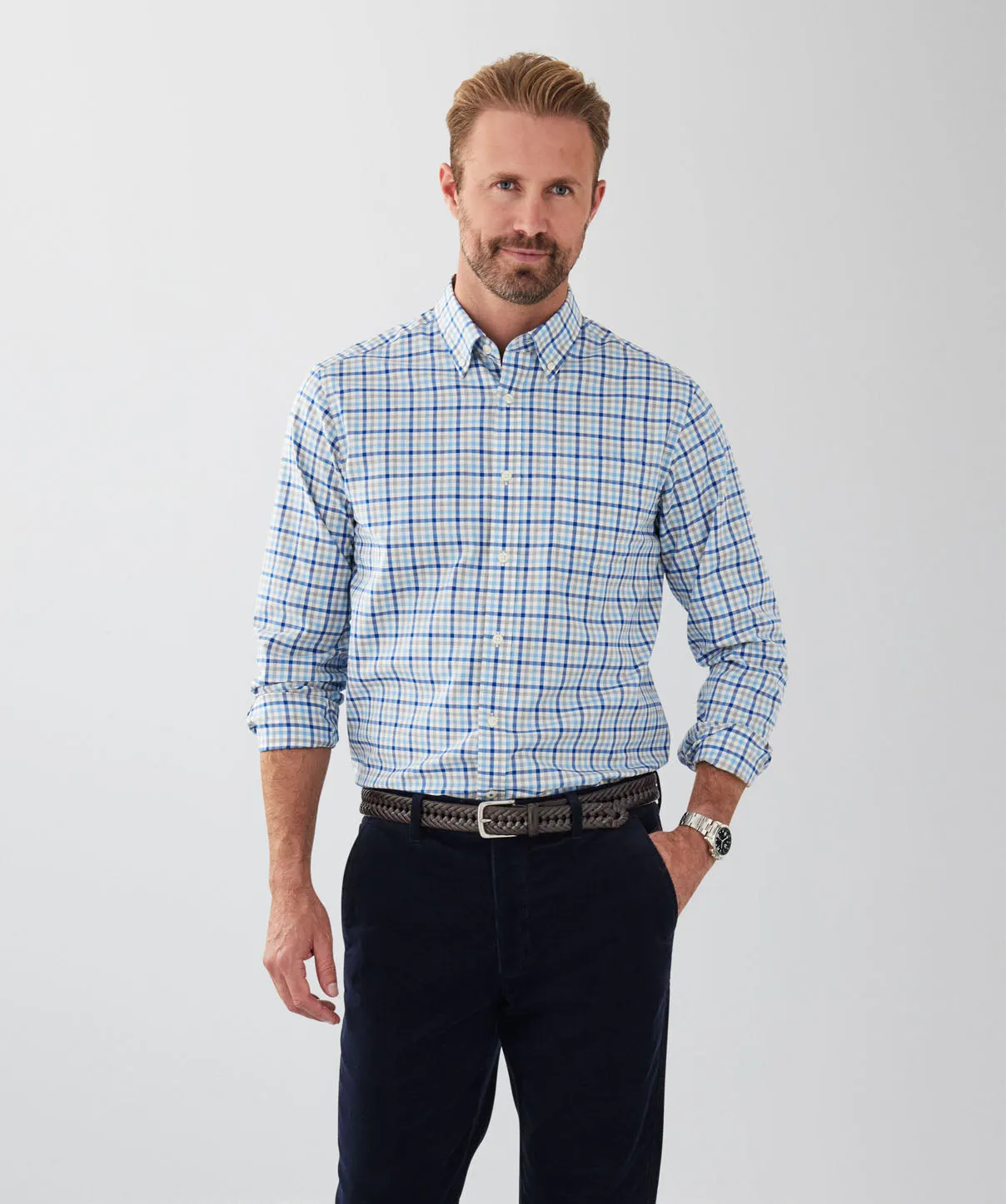 Easy Care Multi Check Long Sleeve Shirt - Blue sold by GAZMAN