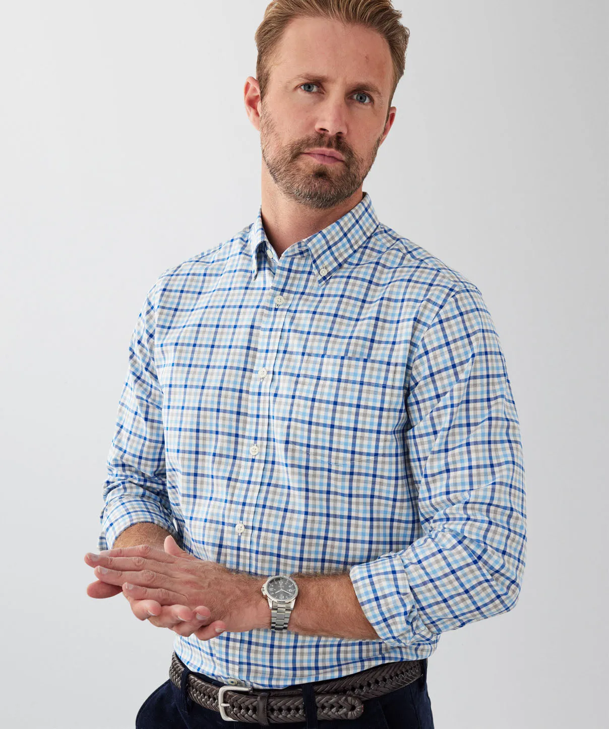 Easy Care Multi Check Long Sleeve Shirt - Blue sold by GAZMAN product image thumbnail 3