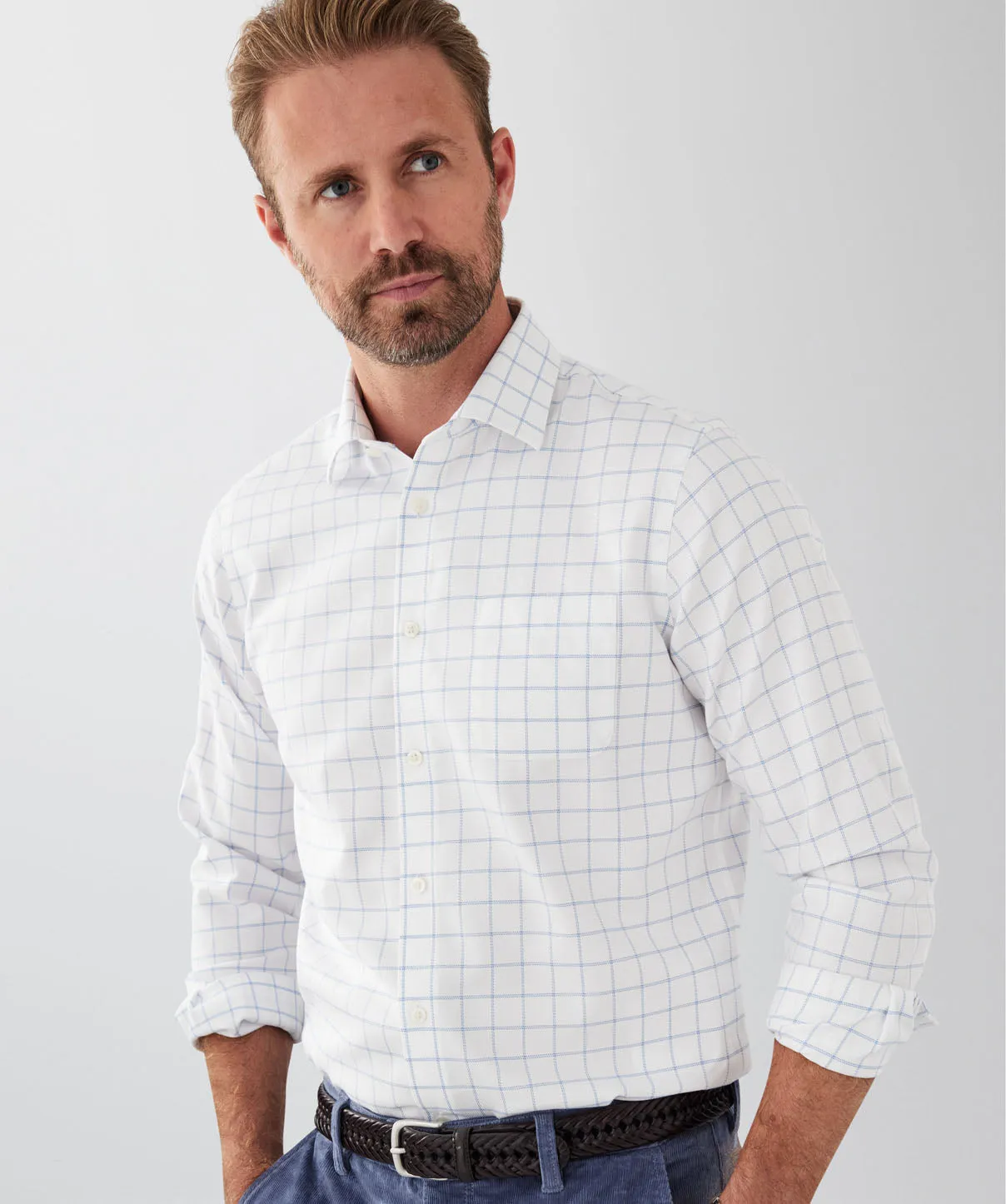 Tailored Fit Non-Iron Dobby Check Long Sleeve Shirt - Blue sold by GAZMAN product image thumbnail 3