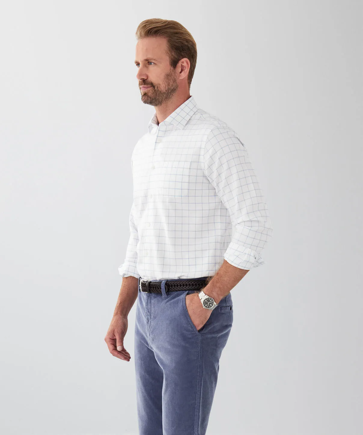 Tailored Fit Non-Iron Dobby Check Long Sleeve Shirt - Blue sold by GAZMAN product image thumbnail 5