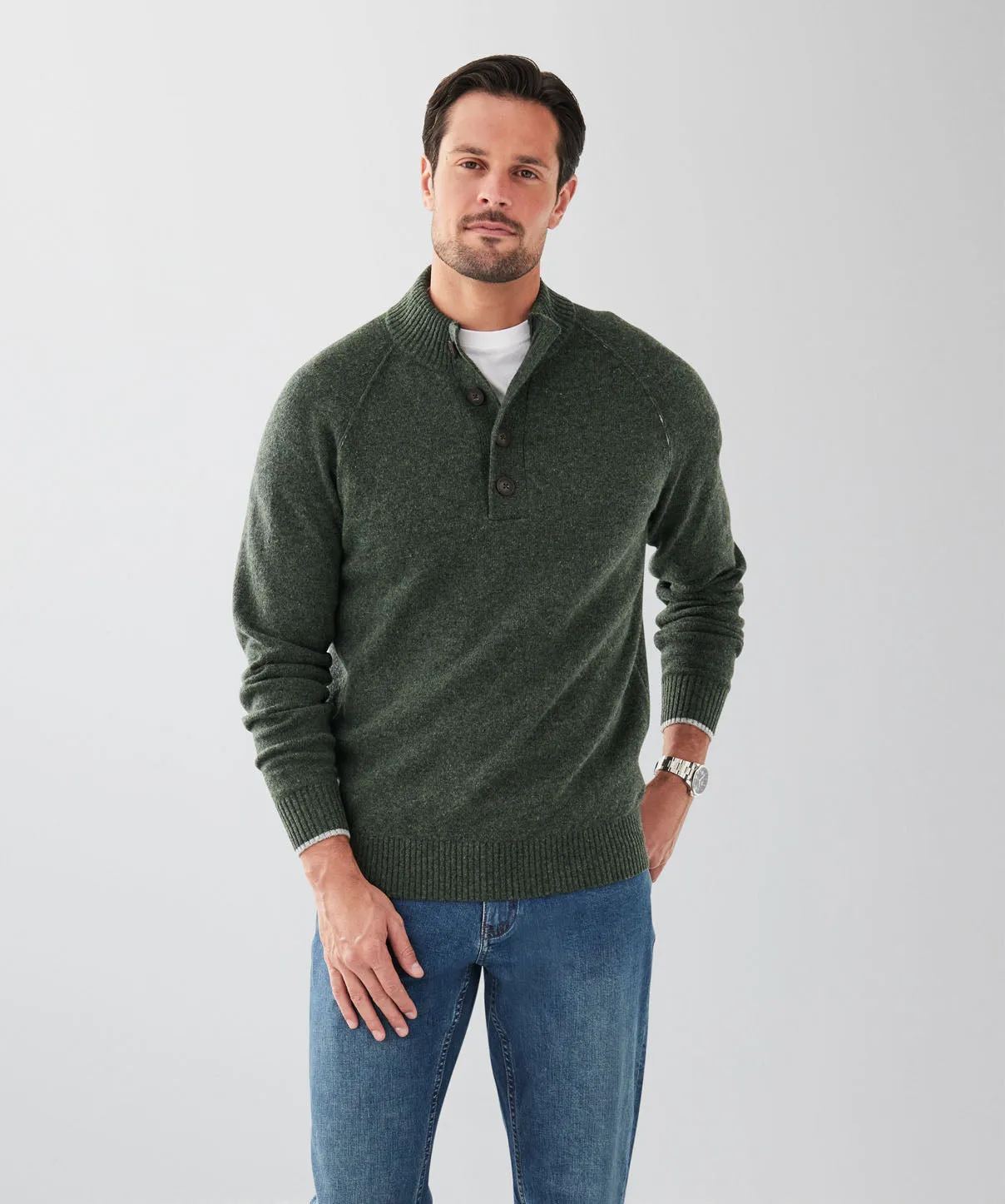 Wool Blend Raglan Half Button - Forest sold by GAZMAN