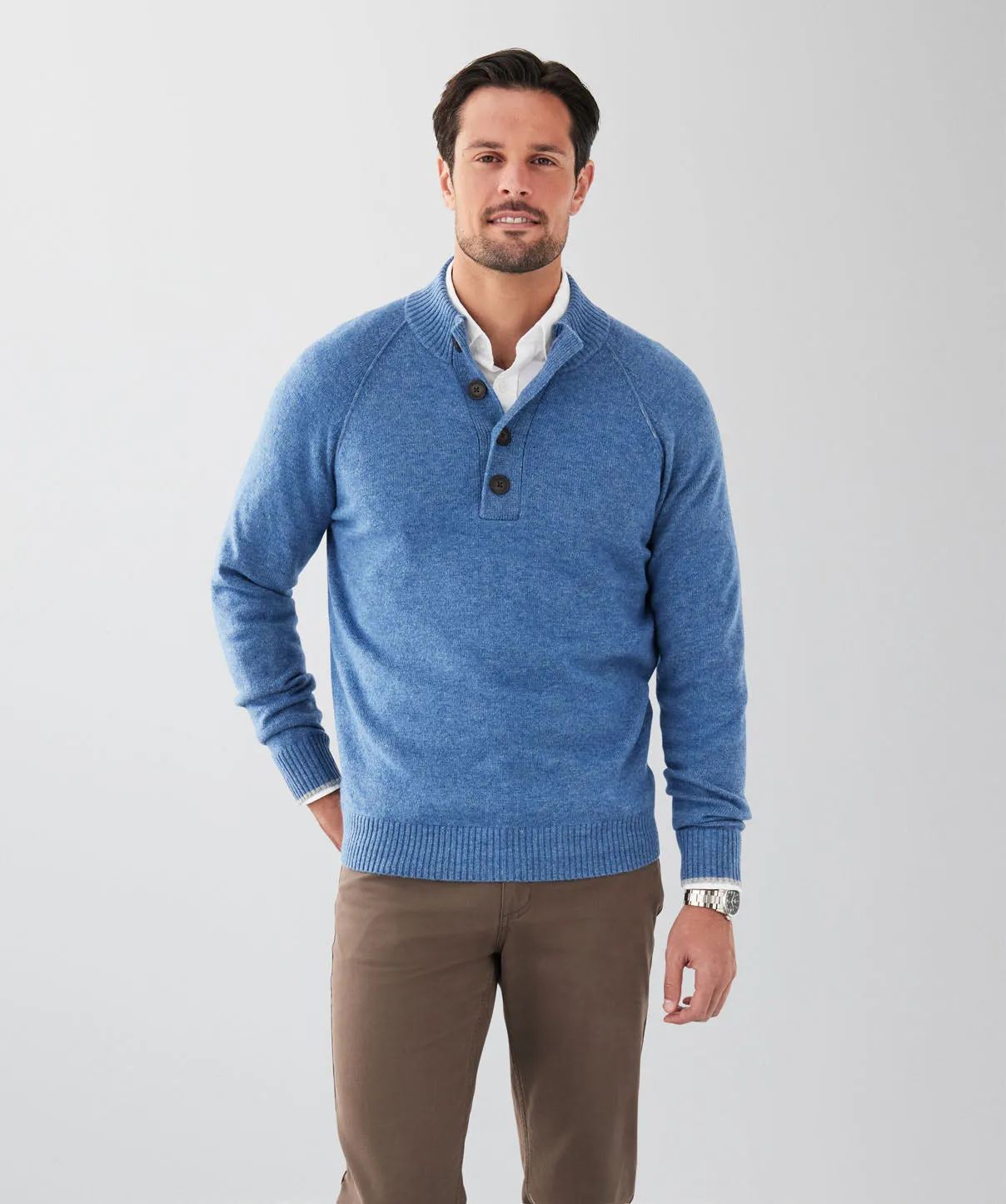 Wool Blend Raglan Half Button - Denim sold by GAZMAN