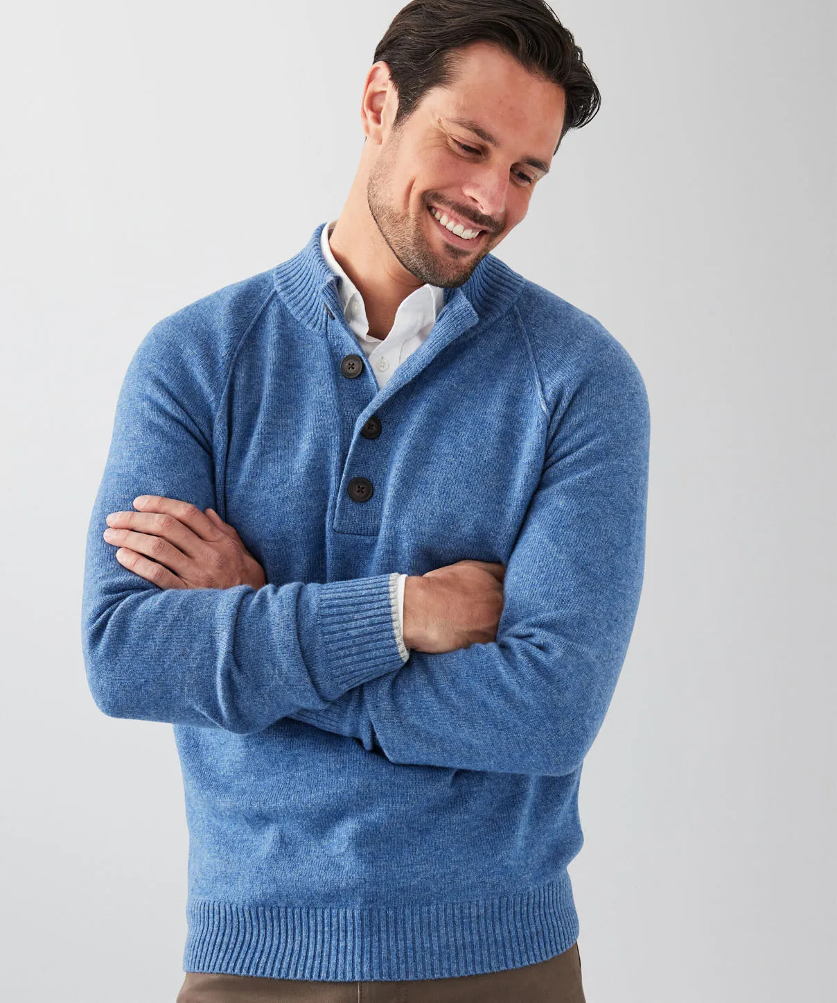 Wool Blend Raglan Half Button - Denim sold by GAZMAN product image thumbnail 3