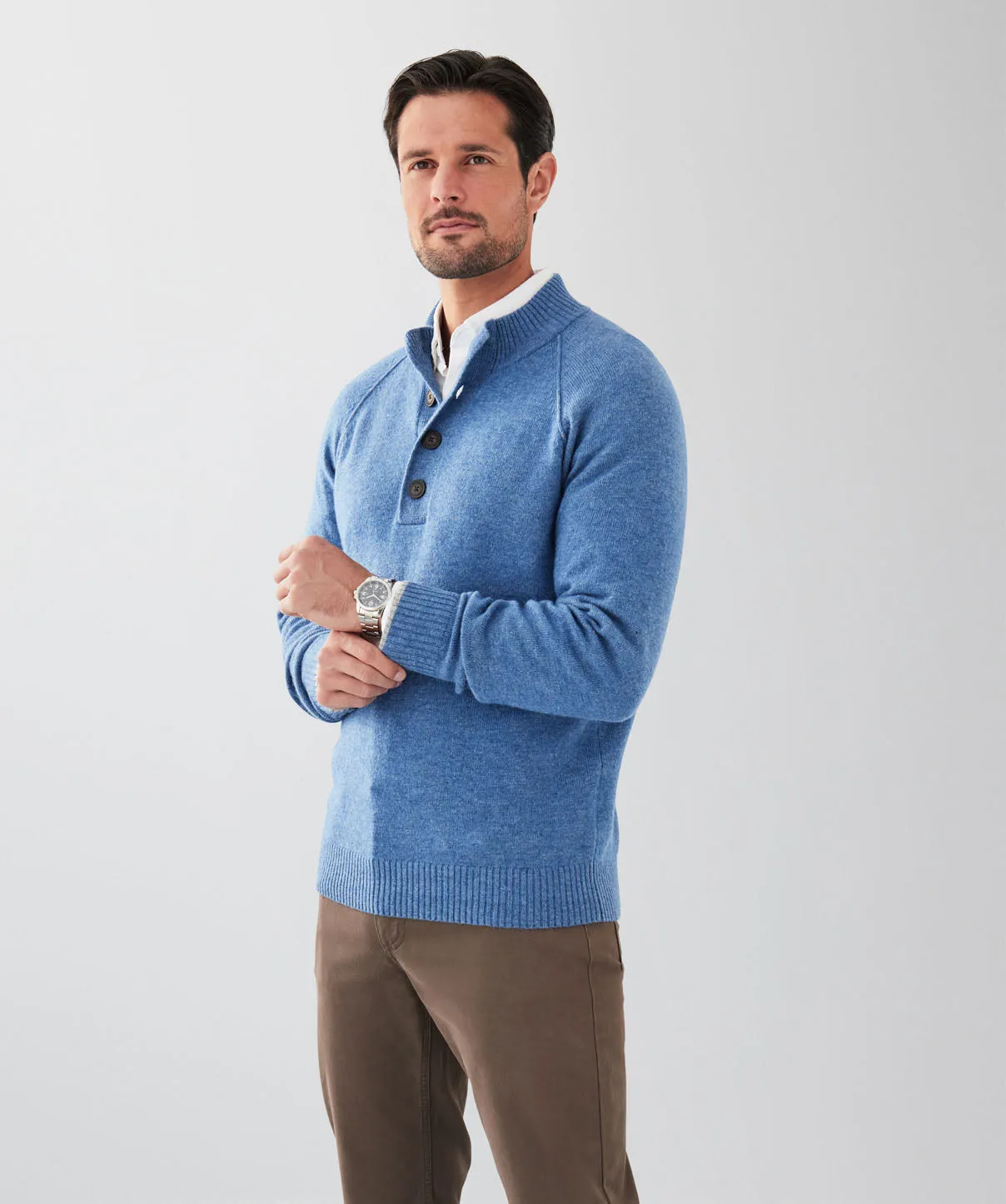 Wool Blend Raglan Half Button - Denim sold by GAZMAN product image thumbnail 5